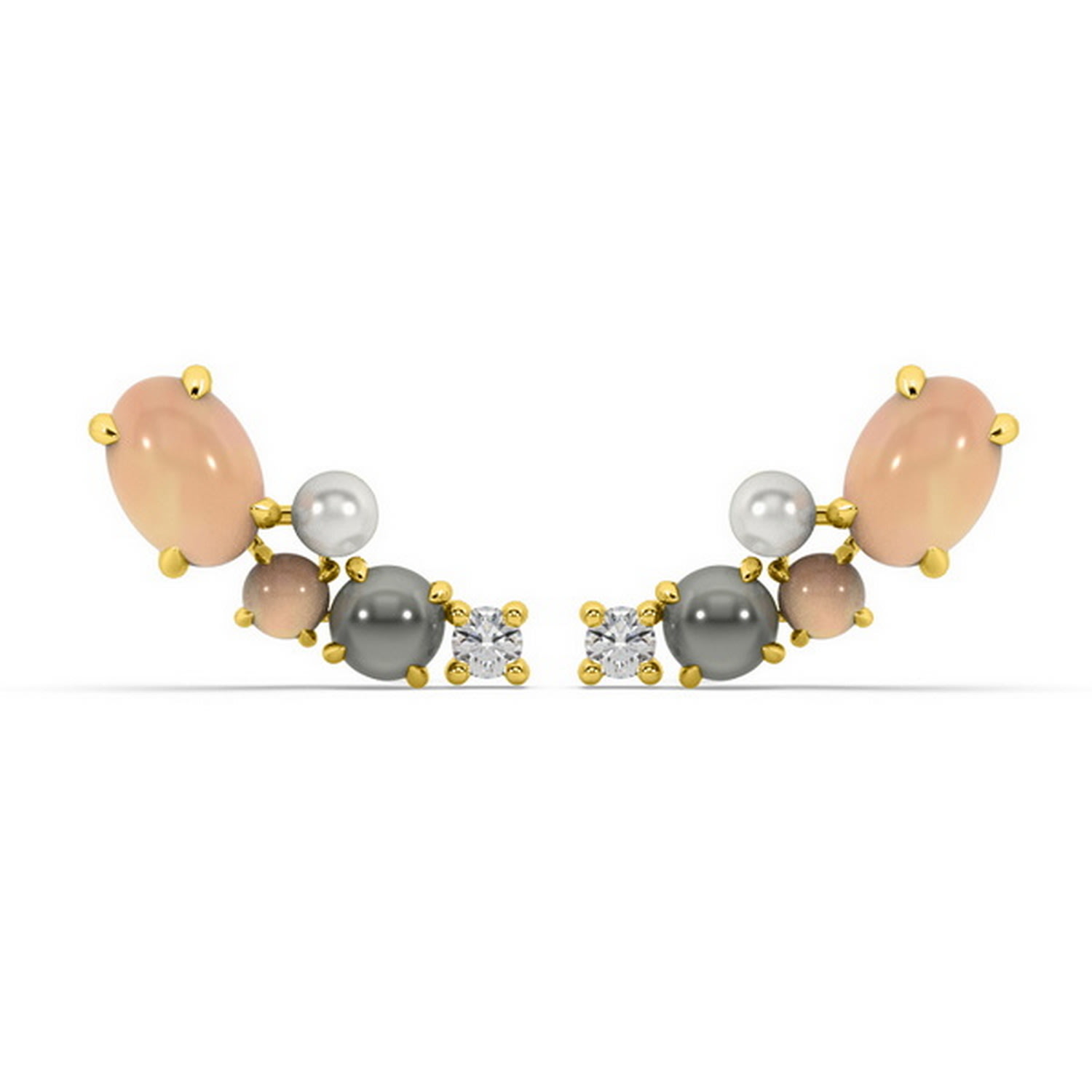 Women’s Rose Quartz, Pearl & Moonstone Cluster Quinta-Stud - Gold Oni Fine Jewelry