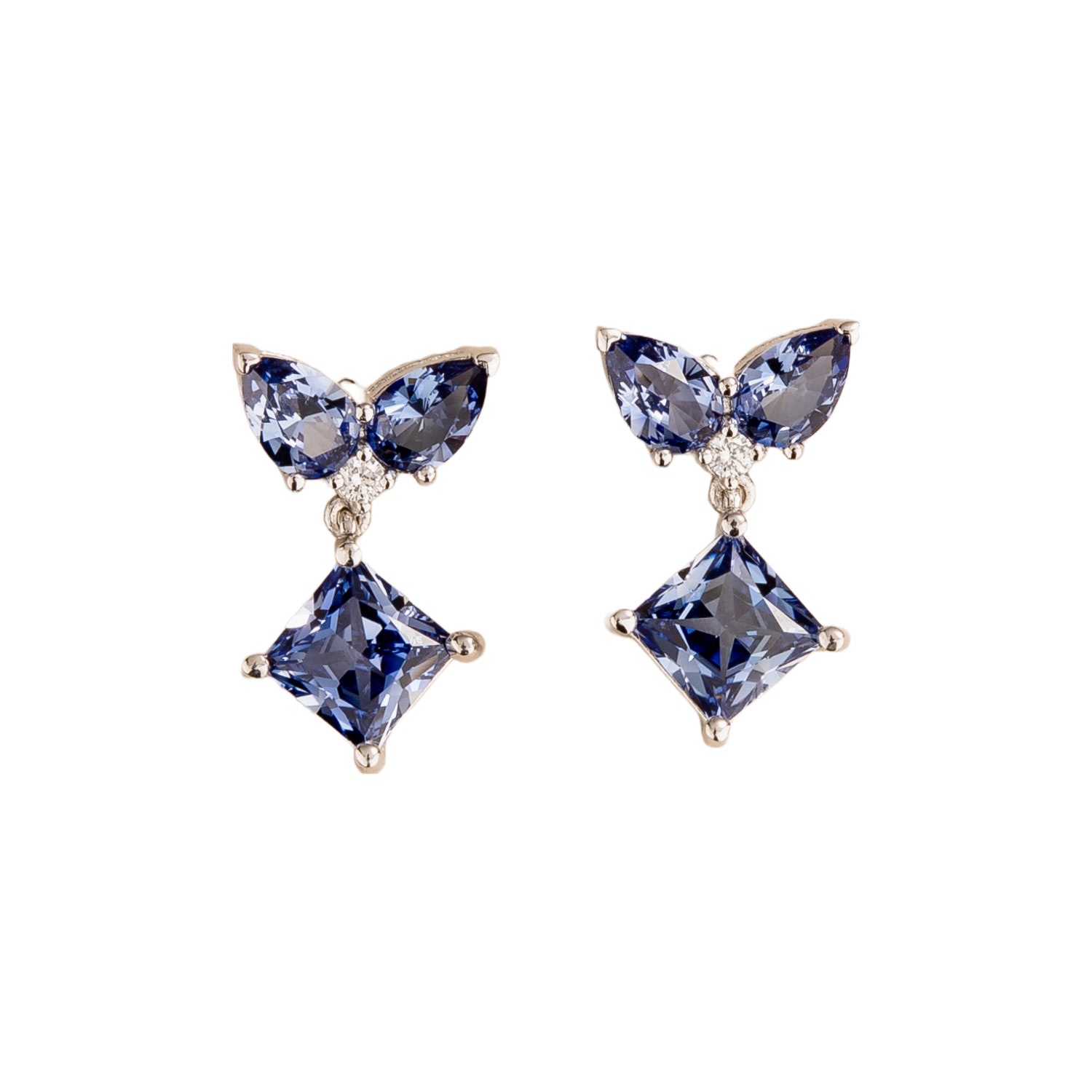 Juvetti Women's Blue / White / Silver Amore White Gold Earrings Ceylon Blue Sapphire & Diamonds