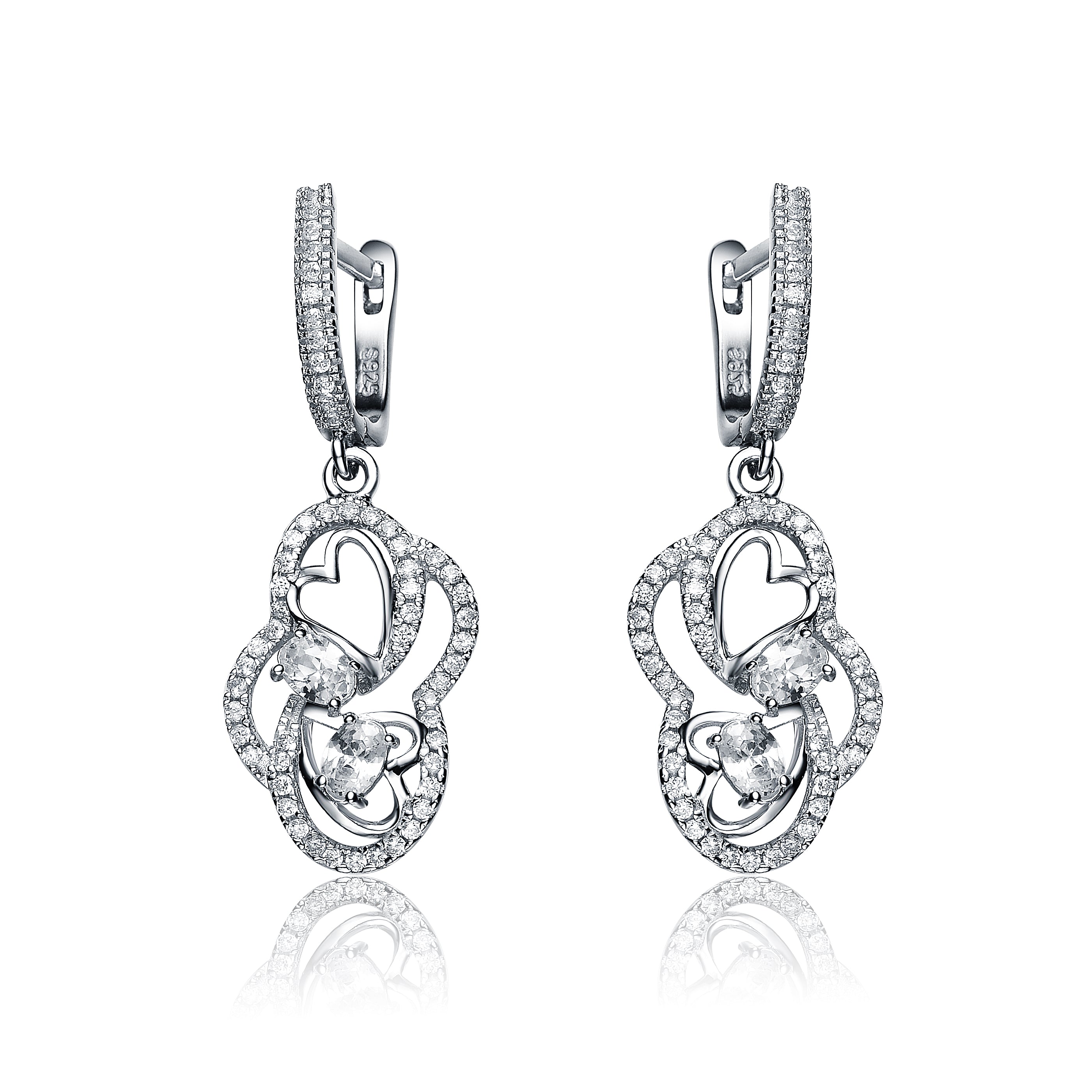 Genevive Jewelry Women's White / Silver Sterling Silver Clear Cubic Zirconia Open Knot Earrings In Multi