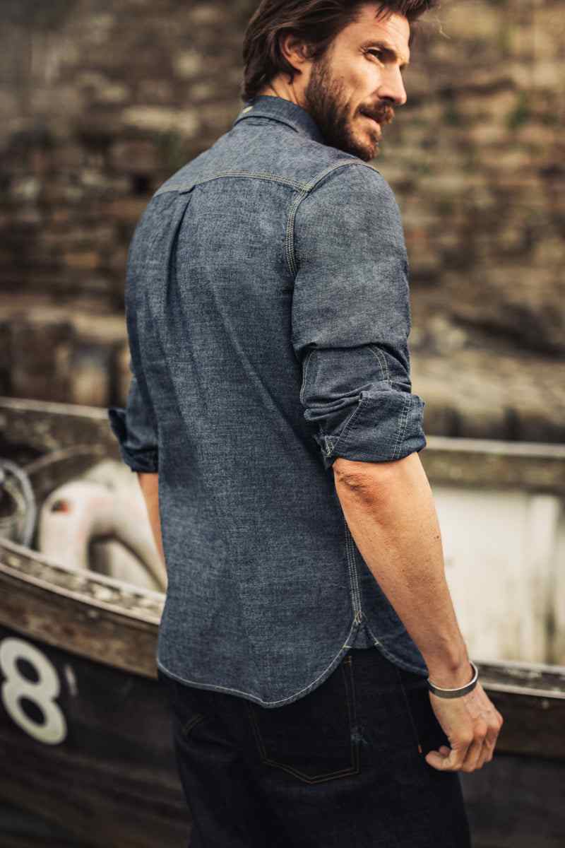 dark grey dress shirt outfit Dress Shirt Mens Grey Chambray Shirt Grey Blazer With Light Blue Chambray Shirt  Outfits For Men (