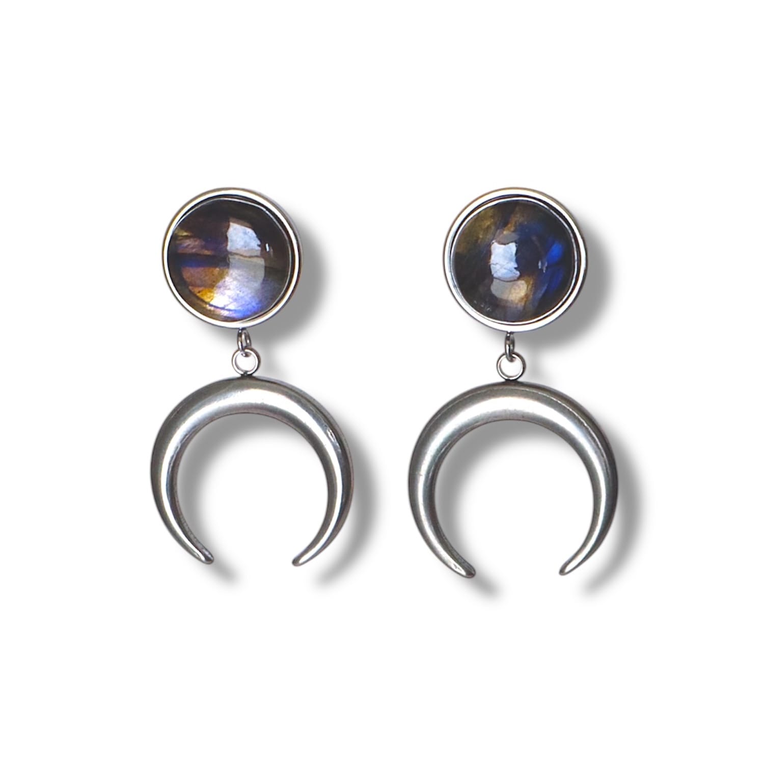 Solistial Women's Blue / Pink / Purple Anuk Violet Labradorite Crescent Moon Earrings Silver