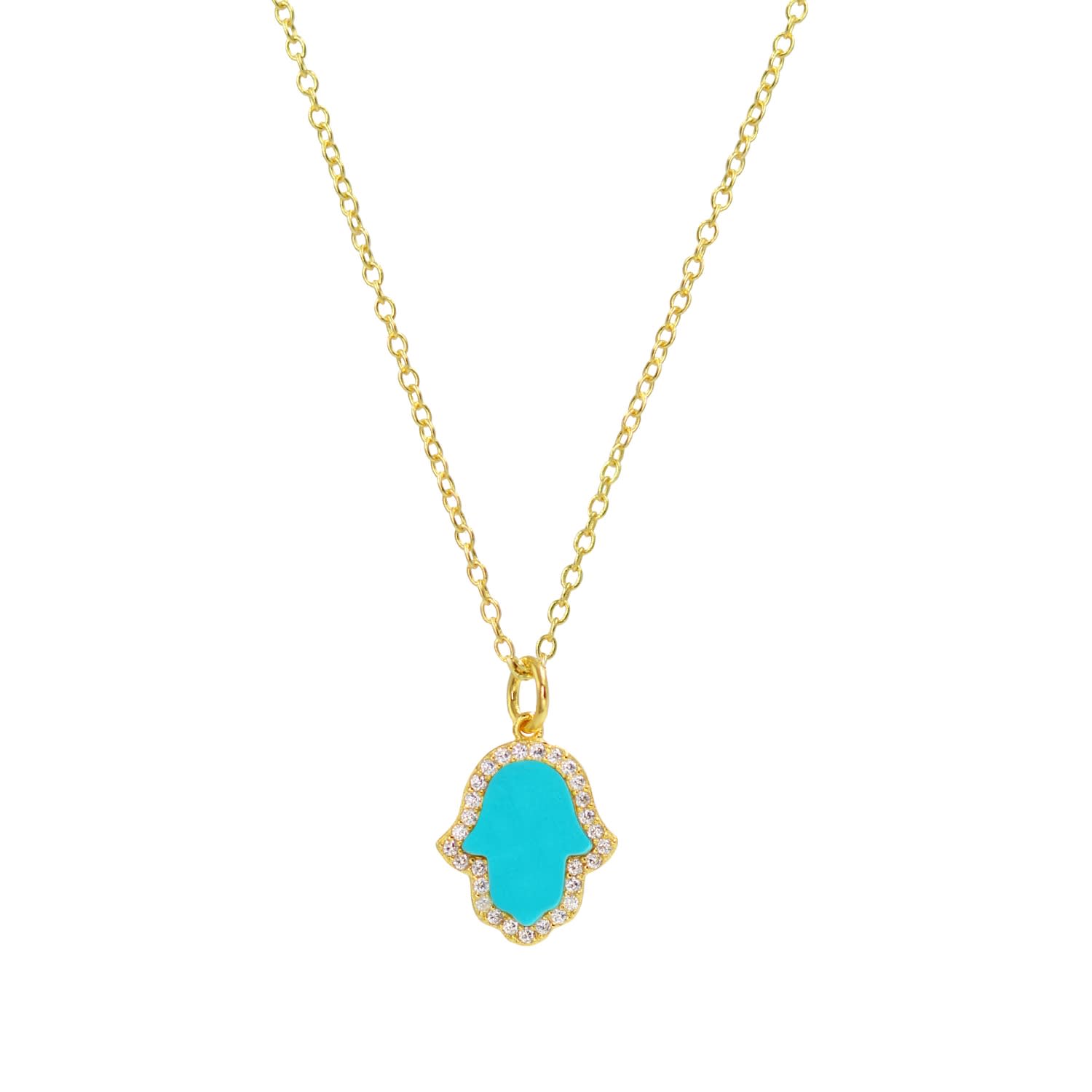 Turquoise Hamsa Hand Necklace KAMARIA Wolf Badger