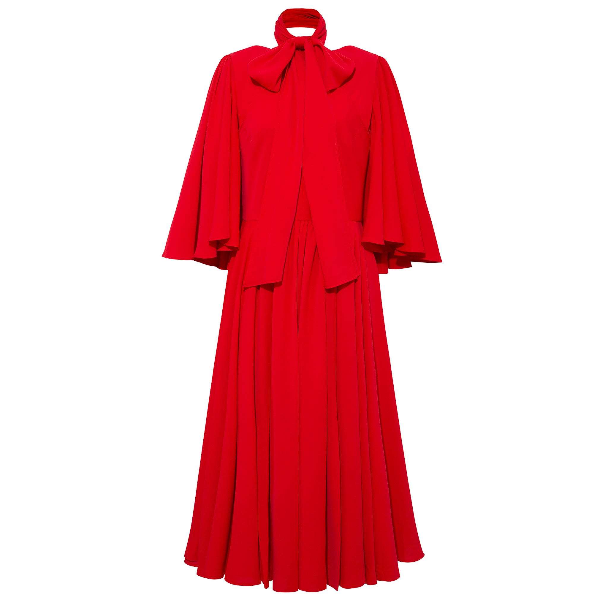 Women’s Bow Tie Neck Pleated Midi Dress - Scarlet Red Large Femponiq