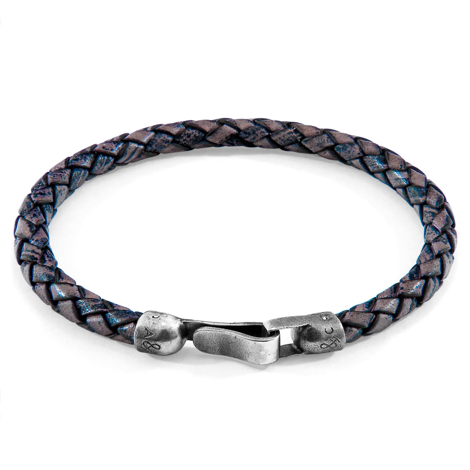 Men’s Indigo Blue Skye Silver & Braided Leather Bracelet Anchor & Crew