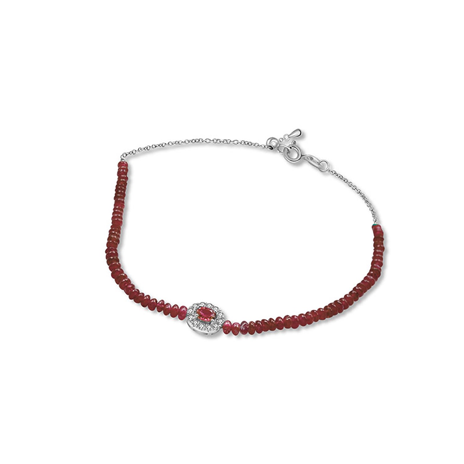 Women’s 18K White Gold Ruby Bead Bracelet Genevieve Collection