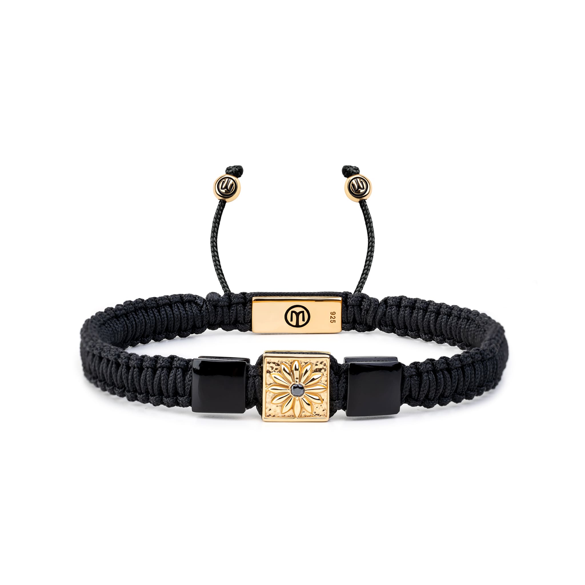 Mahigan Men's Gold / Black Triple Macráme Bracelet With Black Onyx In Gold