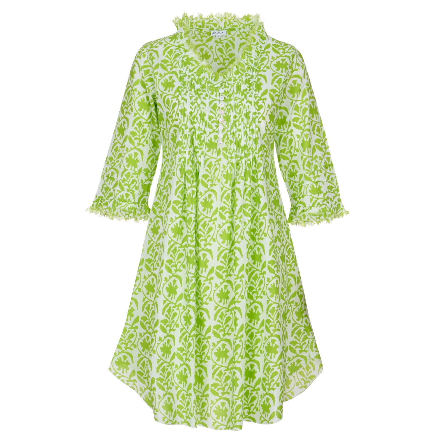 At Last... Women's Green Cotton Annabel Tunic In White With Fresh Lime Trellis