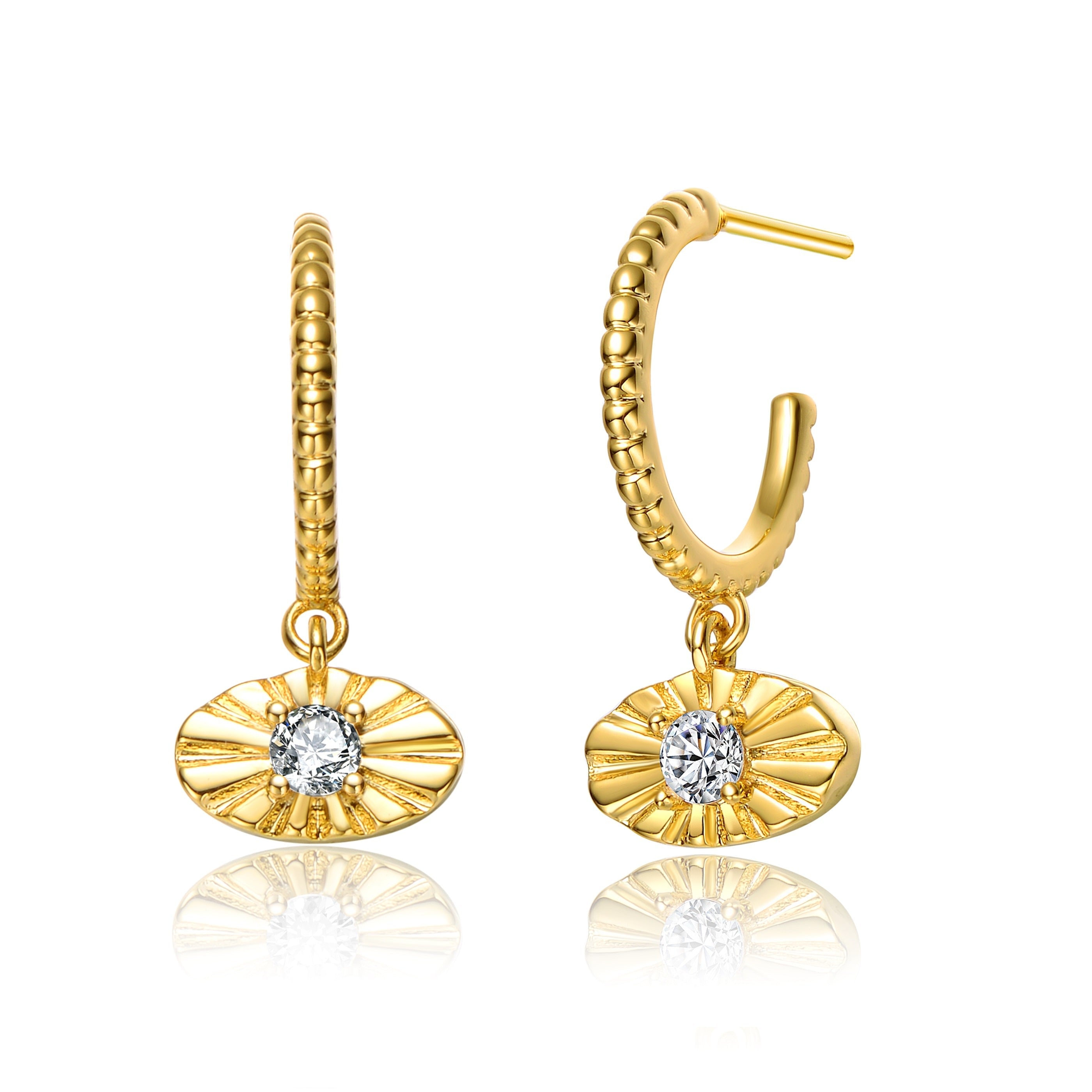 Genevive Jewelry Women's Gold / White Rachel Glauber Gold Plated Round Charm Open Hoop Earrings In Multi