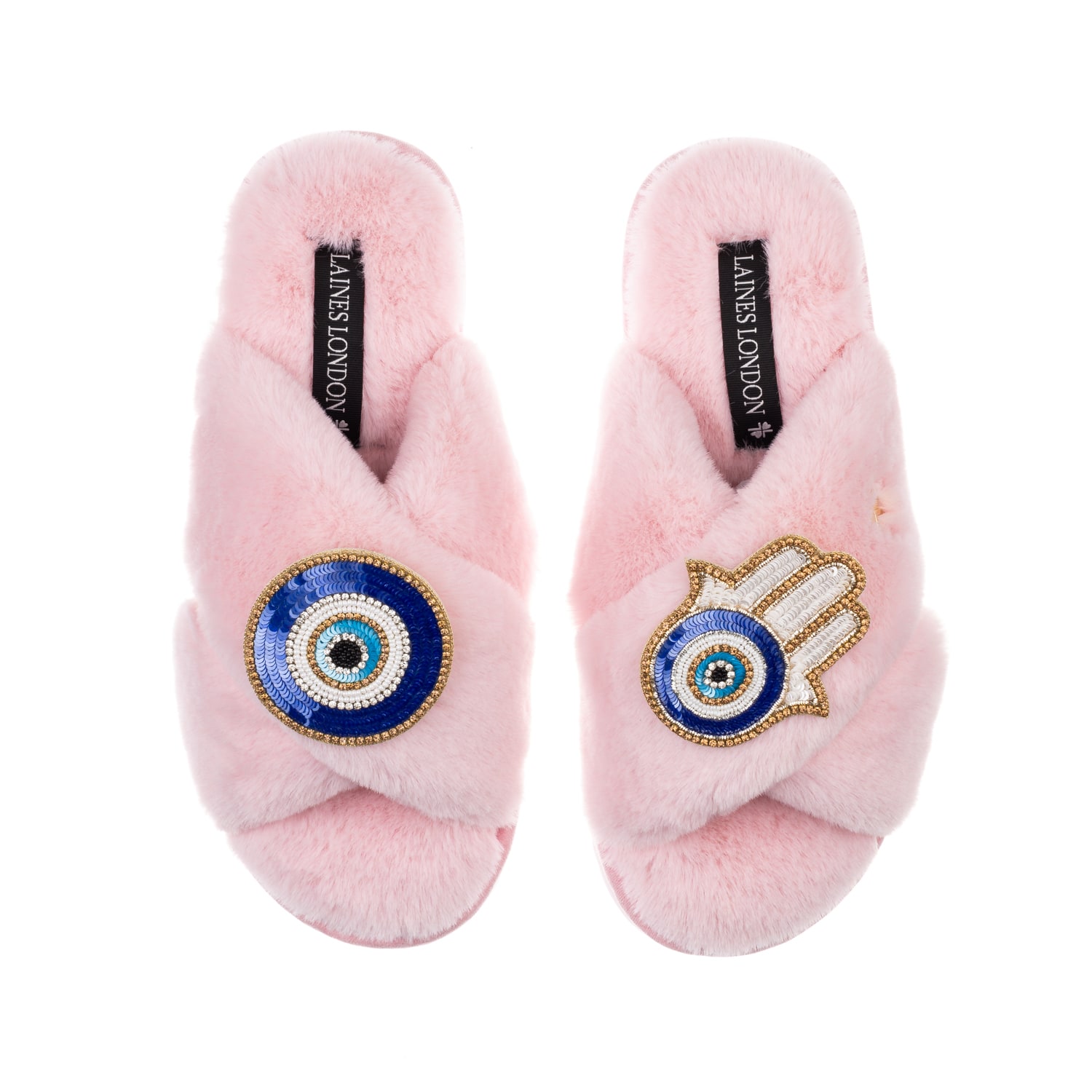 Women’s Pink / Purple Classic Laines Slippers With Evil Eye & Hamsa Hand Brooches - Pink Small Laines London