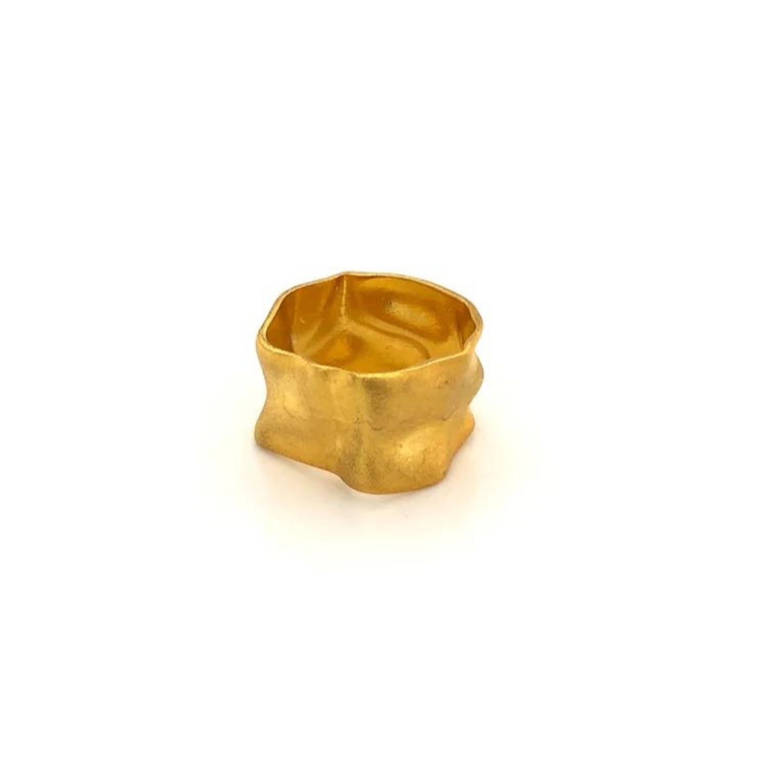 Linya Jewellery Women's Gold Hammered Pattern Matte Thick Ring In Gold
