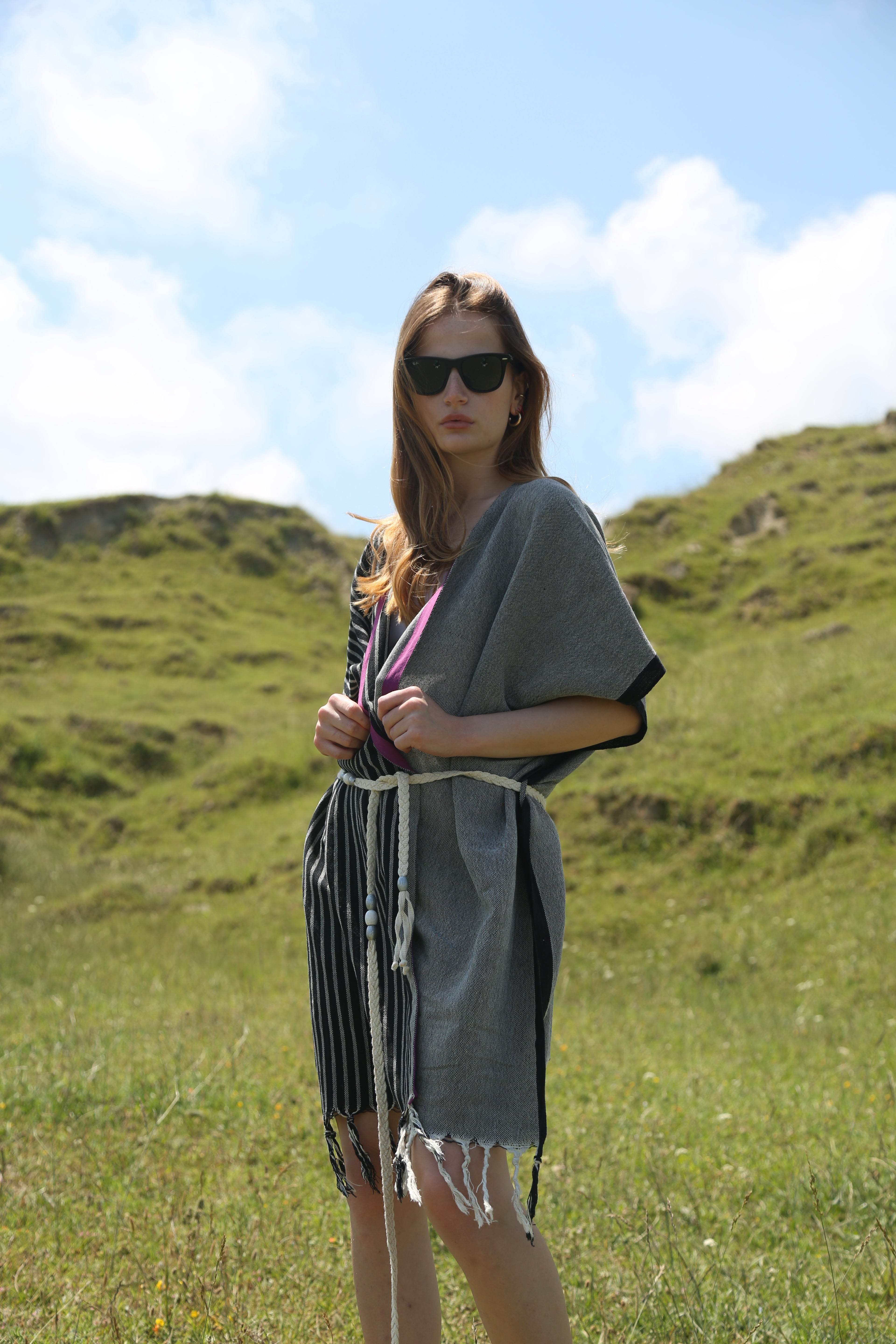 Unexpectedone Neutrals Natual Kaftan - Black - Women's Natural Fabric Kaftan In Gray