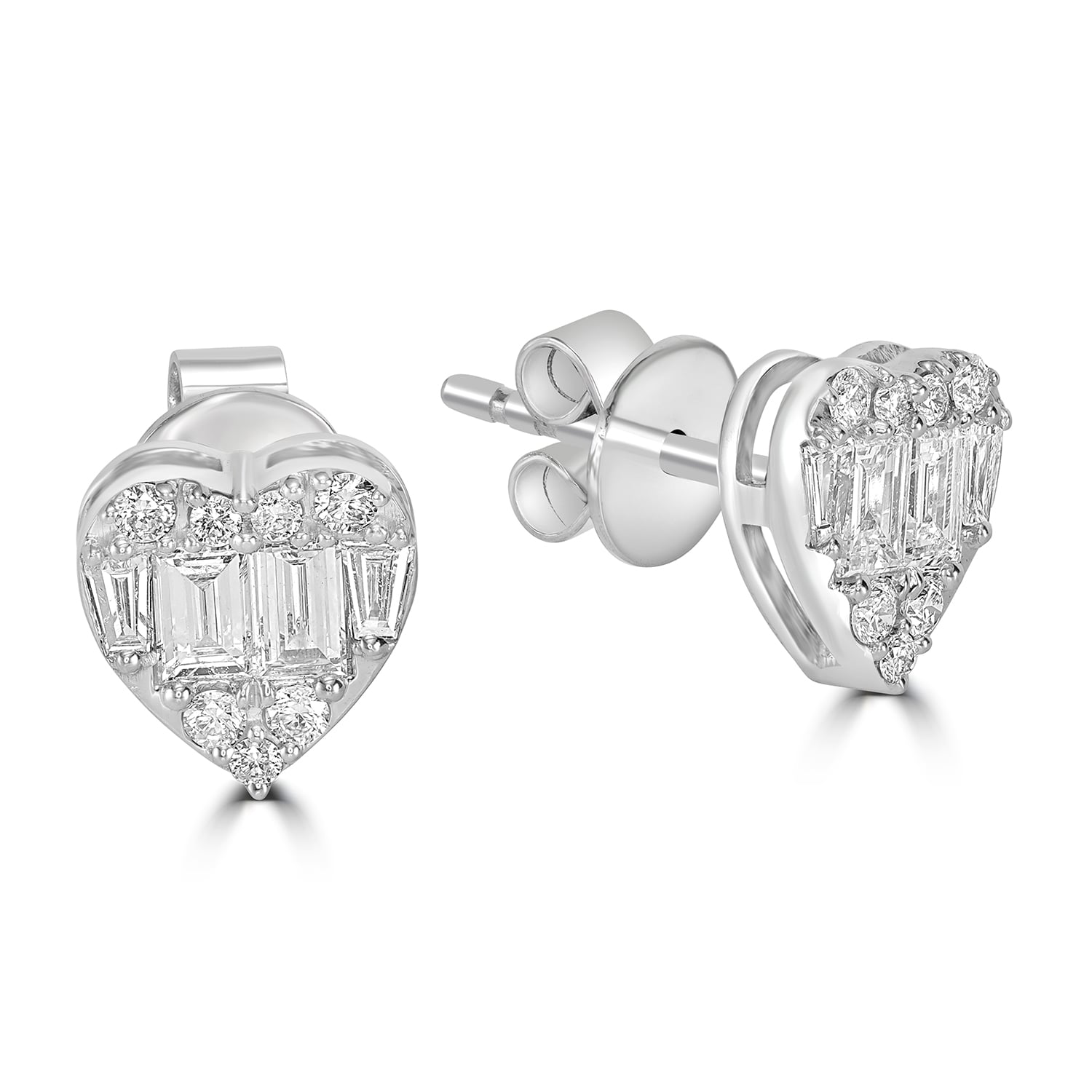 Artisan Women's Tapered Baguette Cut Diamond Heart Earrings In White Gold