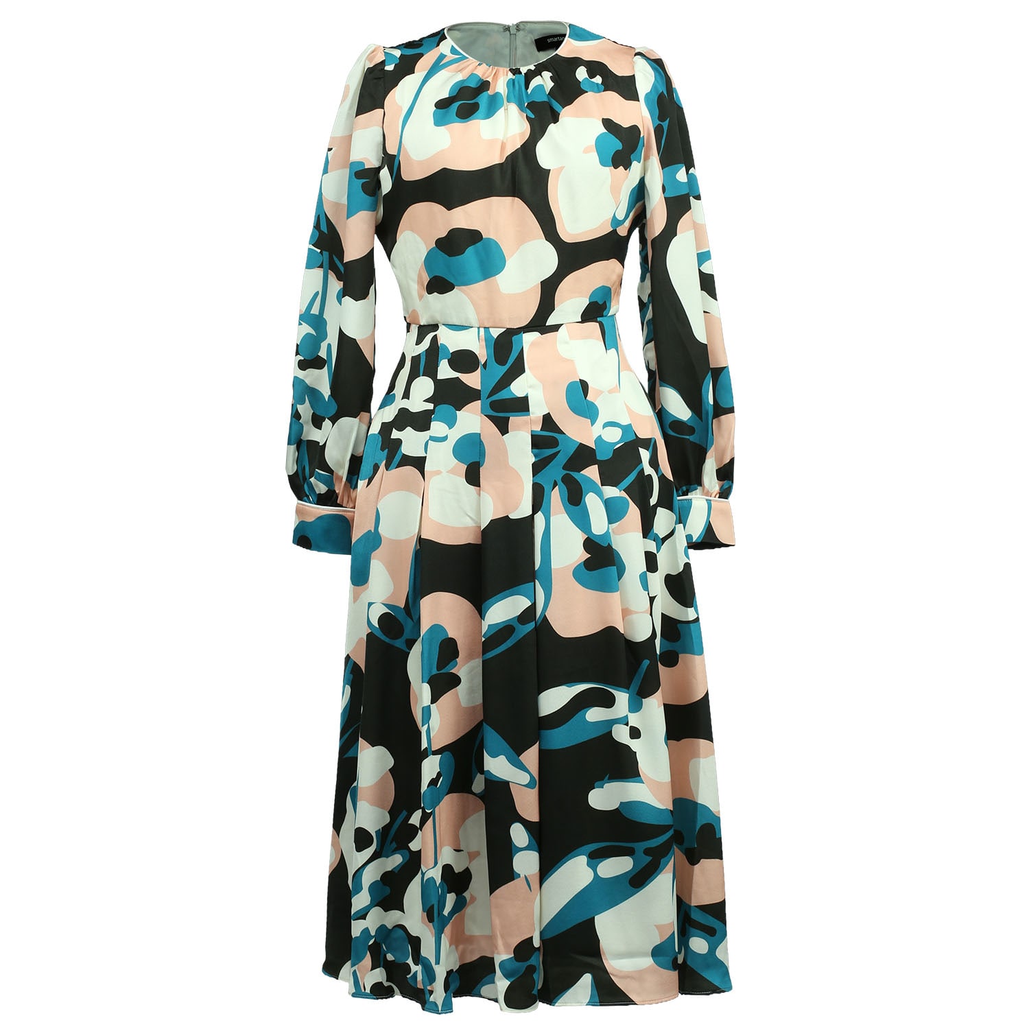 Smart And Joy Women's Macro Abstract Print Round Neck Dress - Dark Green In Multi