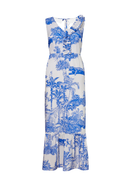 James Lakeland Women's Blue Asymmetrical Ruching Midi Dress In Multi