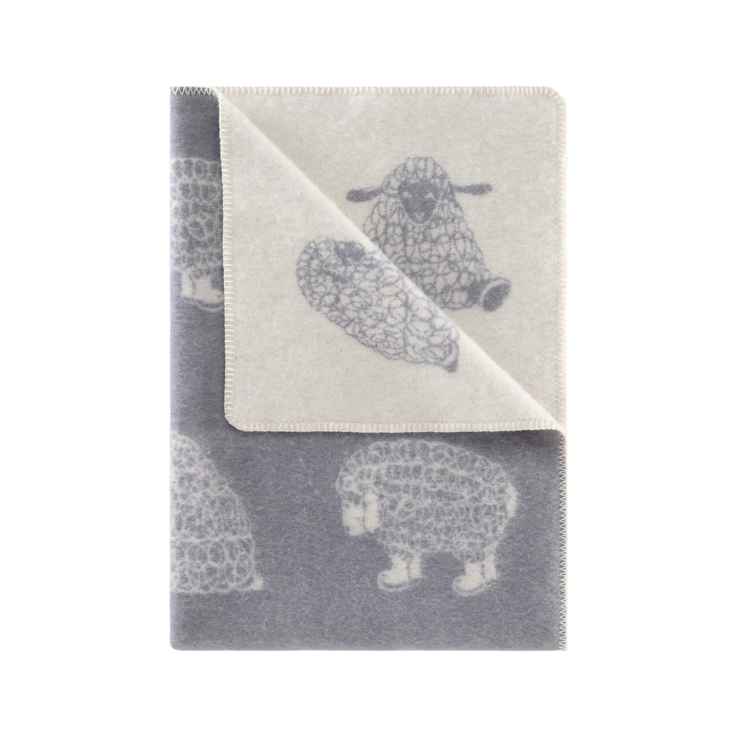 J.j.textile Grey Merry Sheep Small Merino Wool Blanket In Blue
