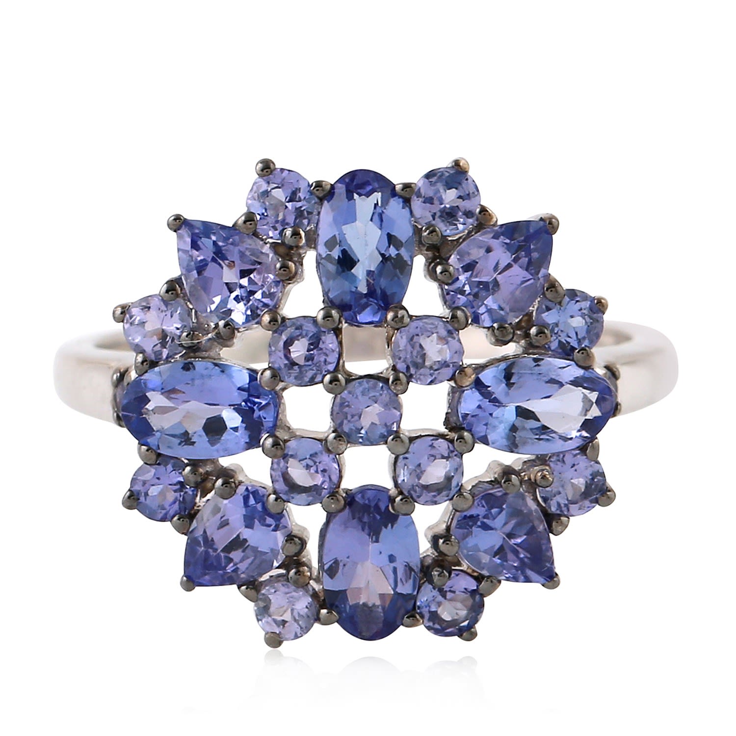 Women’s Blue / White Tanzanite Gemstone In 925 Sterling Silver Cluster Cocktail Ring Artisan