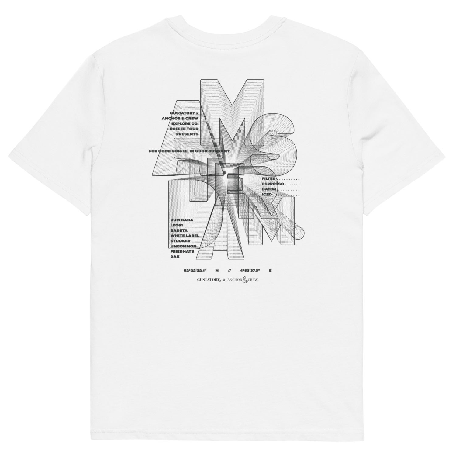 Anchor & Crew White Gustatory Amsterdam Coffee Scene Organic Cotton Embroidered T-shirt - Women In White