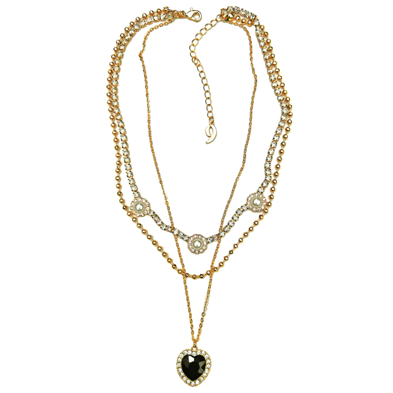 9design Women's Gold Layered Black Heart Shaped Stone Pendant Necklace