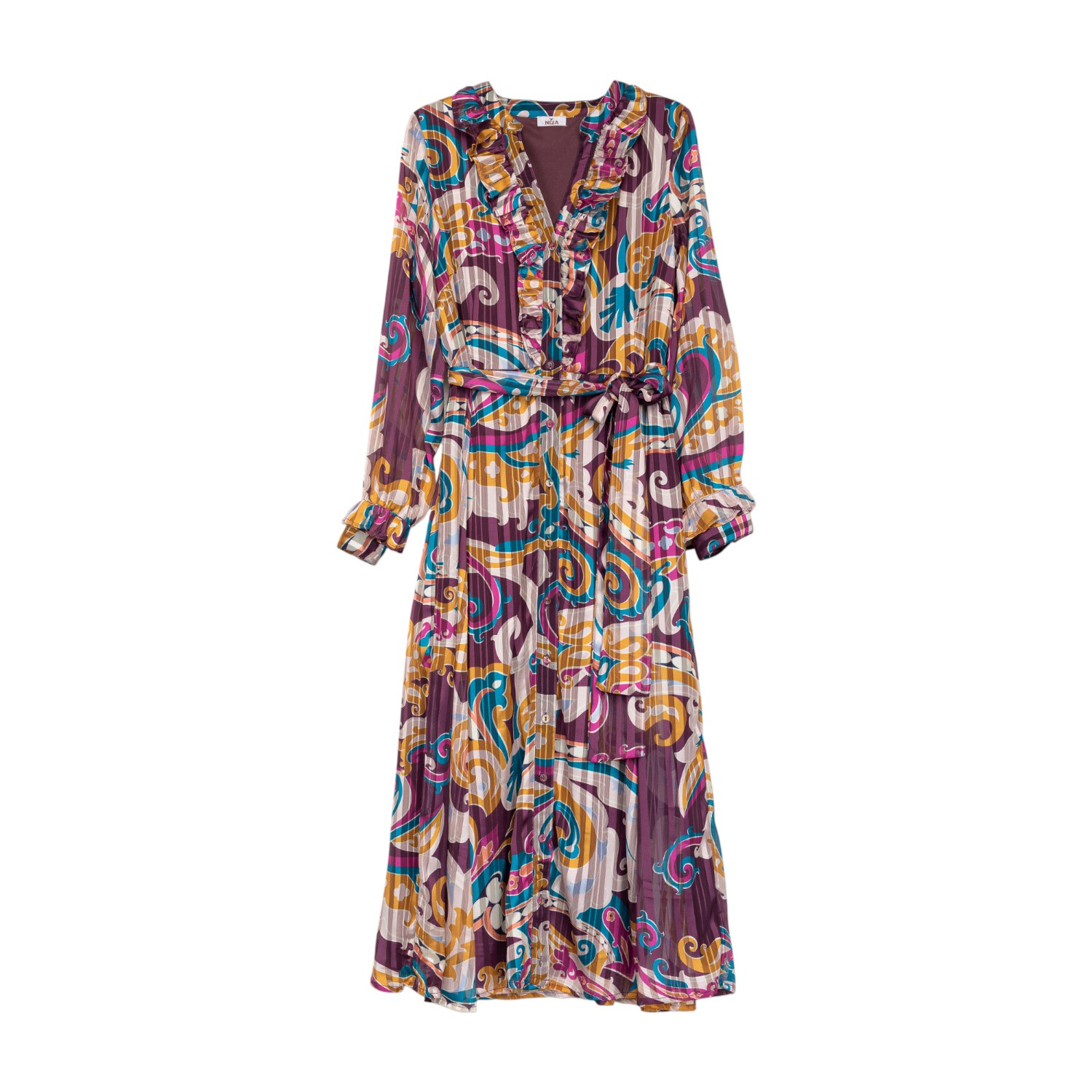 Niza Women's Long Sleeve Paisley Maxi Dress In Purple