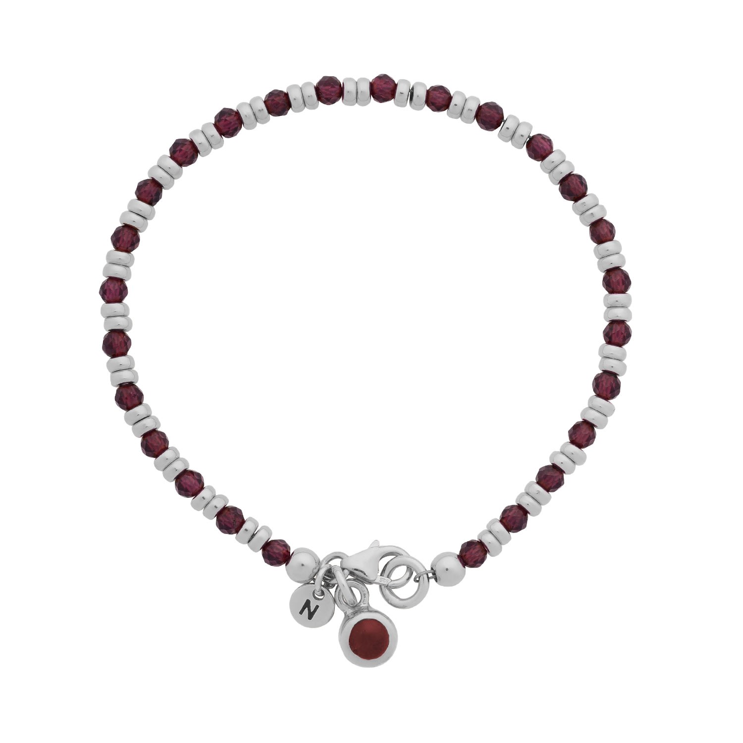 Nellou Jewellery Women's Red Linear Linear January Birthstone Bracelet Garnet Sterling Silver In Red