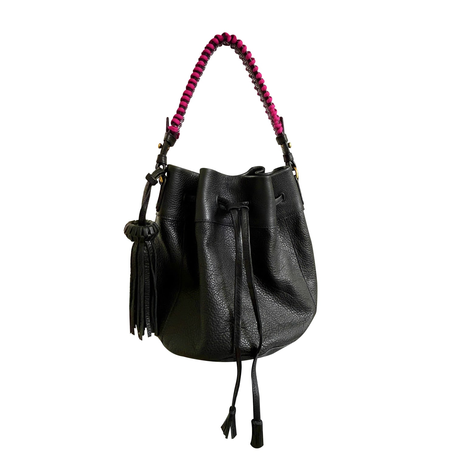 Women’s Black / Pink / Purple Joce Black Leather Drawstring Bucket Bag Bixi Awotan