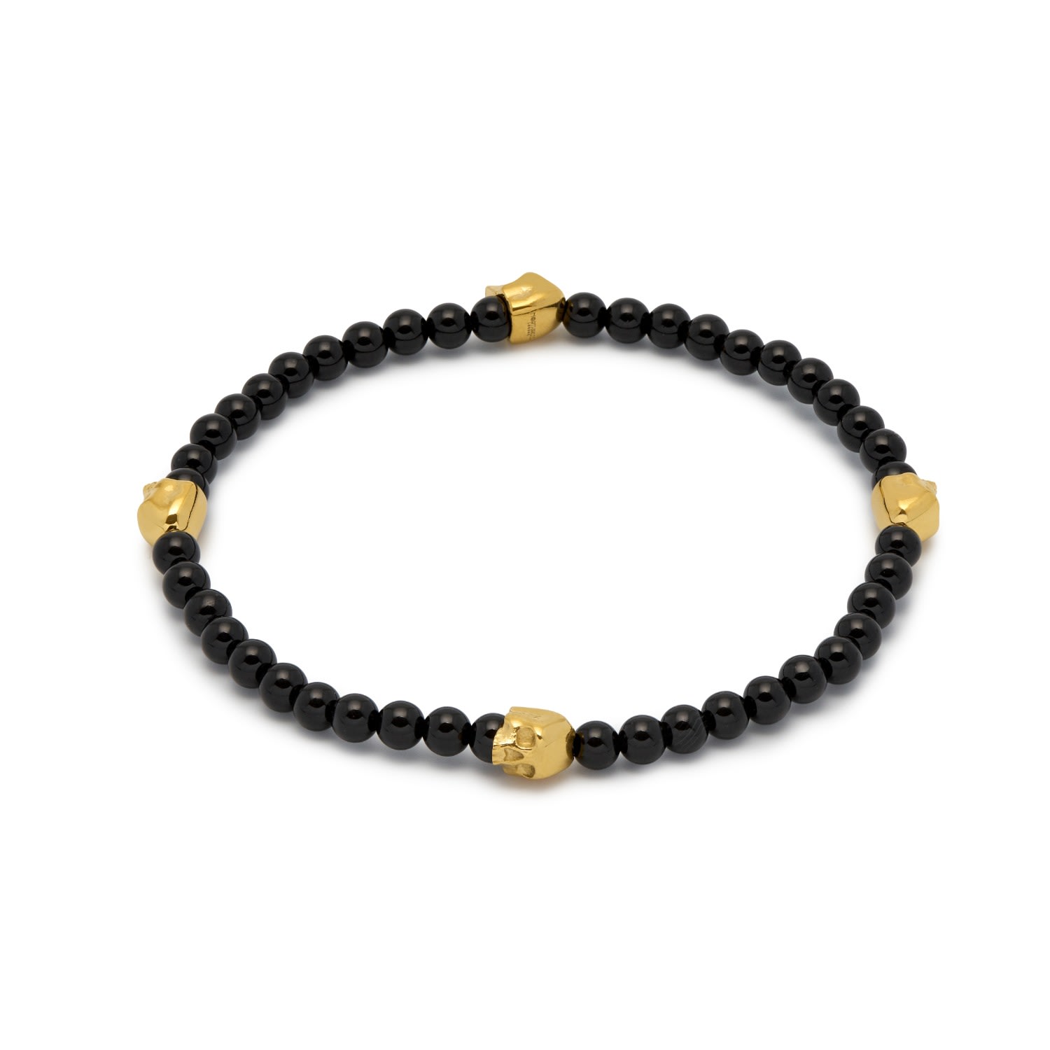 Men’s Micro Black Onyx & Gold Quatro Skull Charm Bracelet Northskull