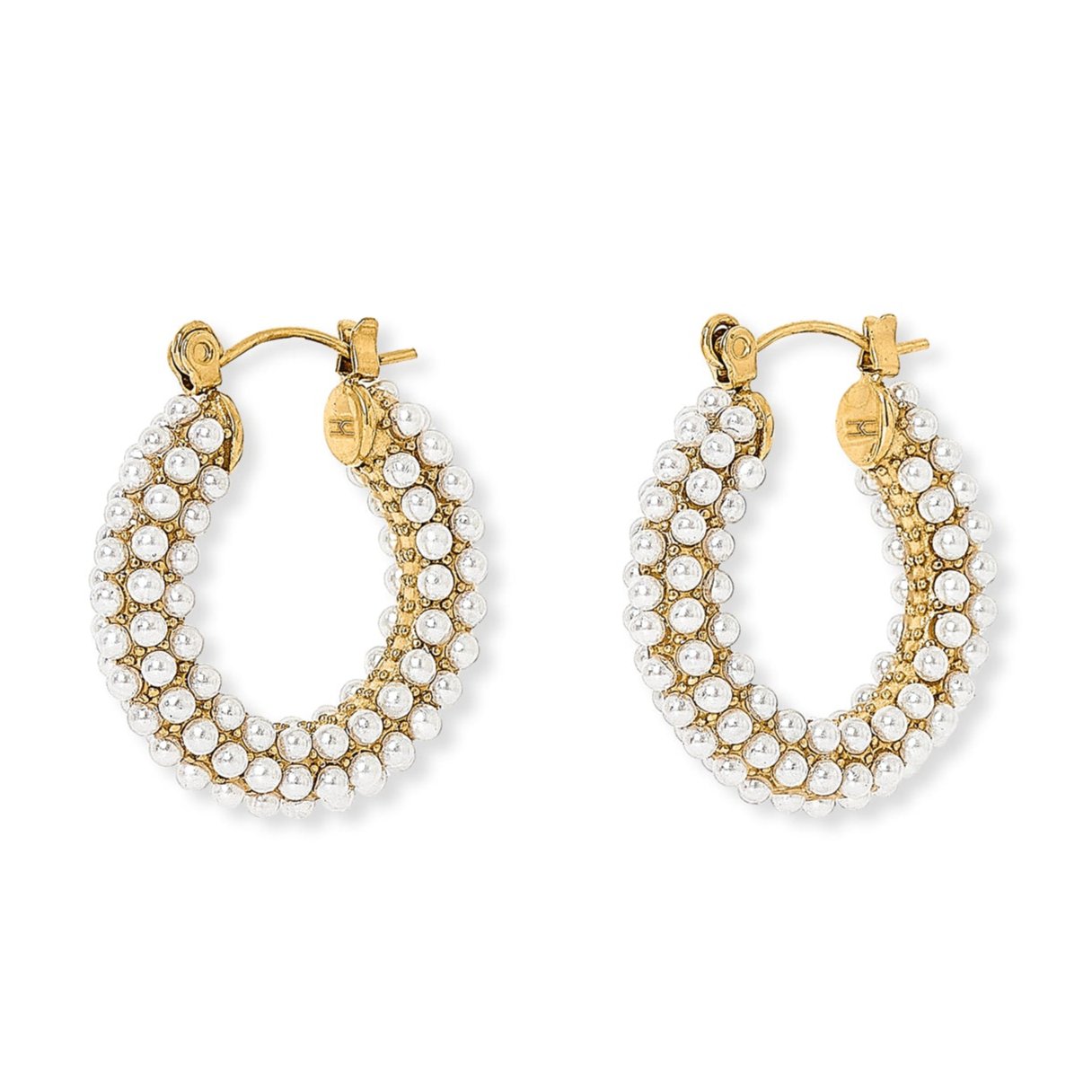 Pearls Of The Orient Online Women's Gold / White Credo Chunky Gold Plated Hoop Earrings With Small Mother Of Pearl Beads