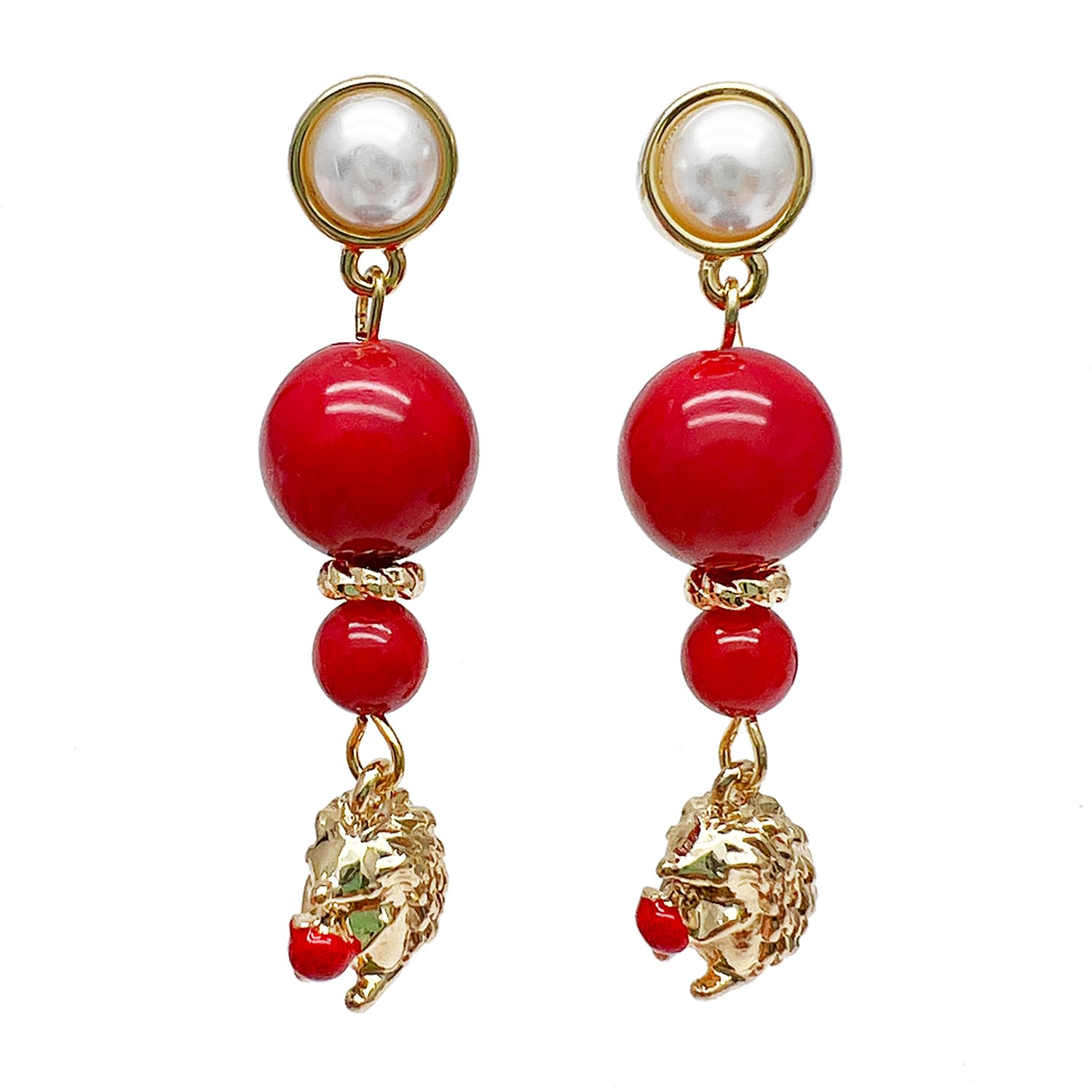 Women’s Red Coral With Hedgehog Pendant Stud Earrings Farra