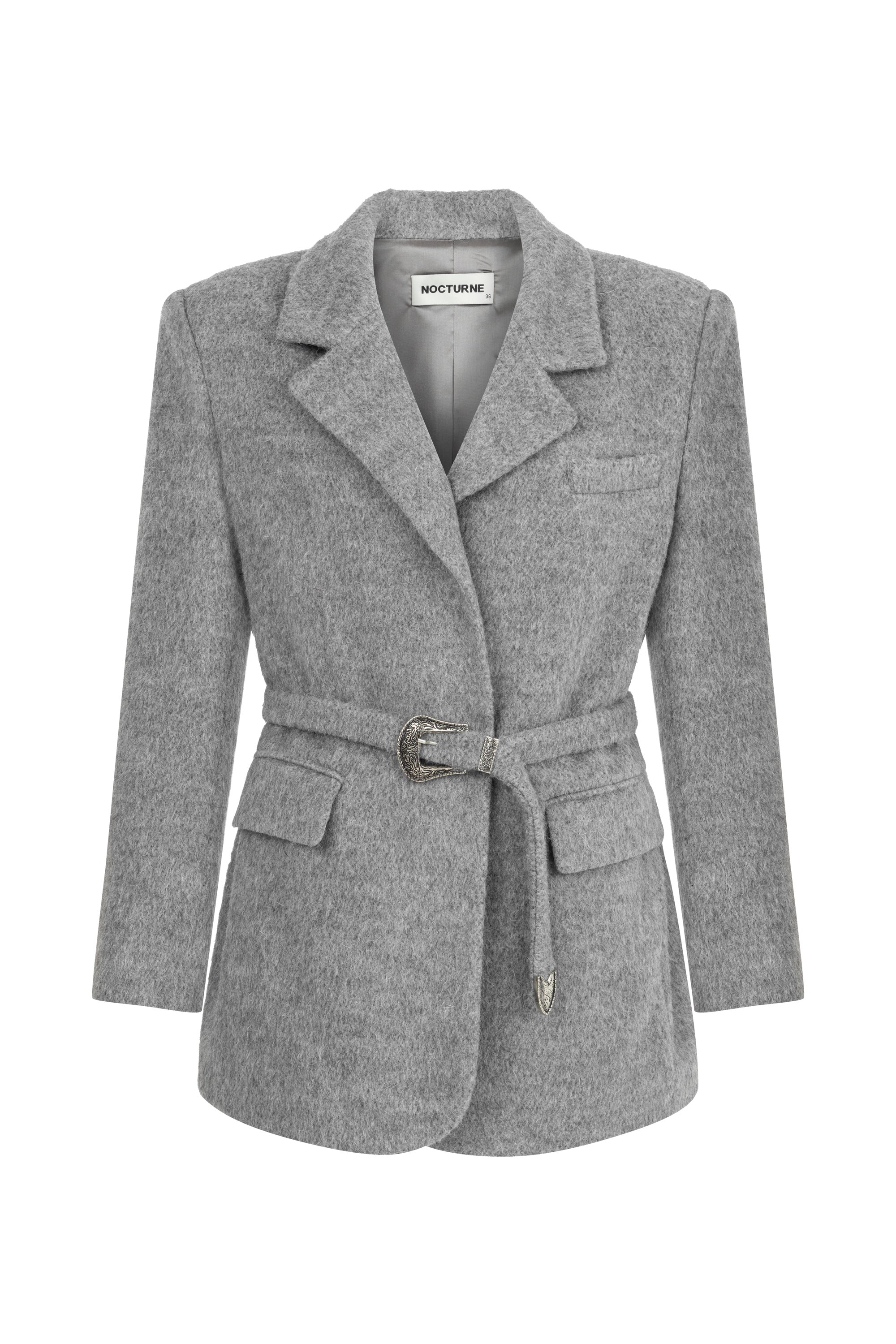 Nocturne Women's Self-belted Double Breasted Jacket - Grey In Grey