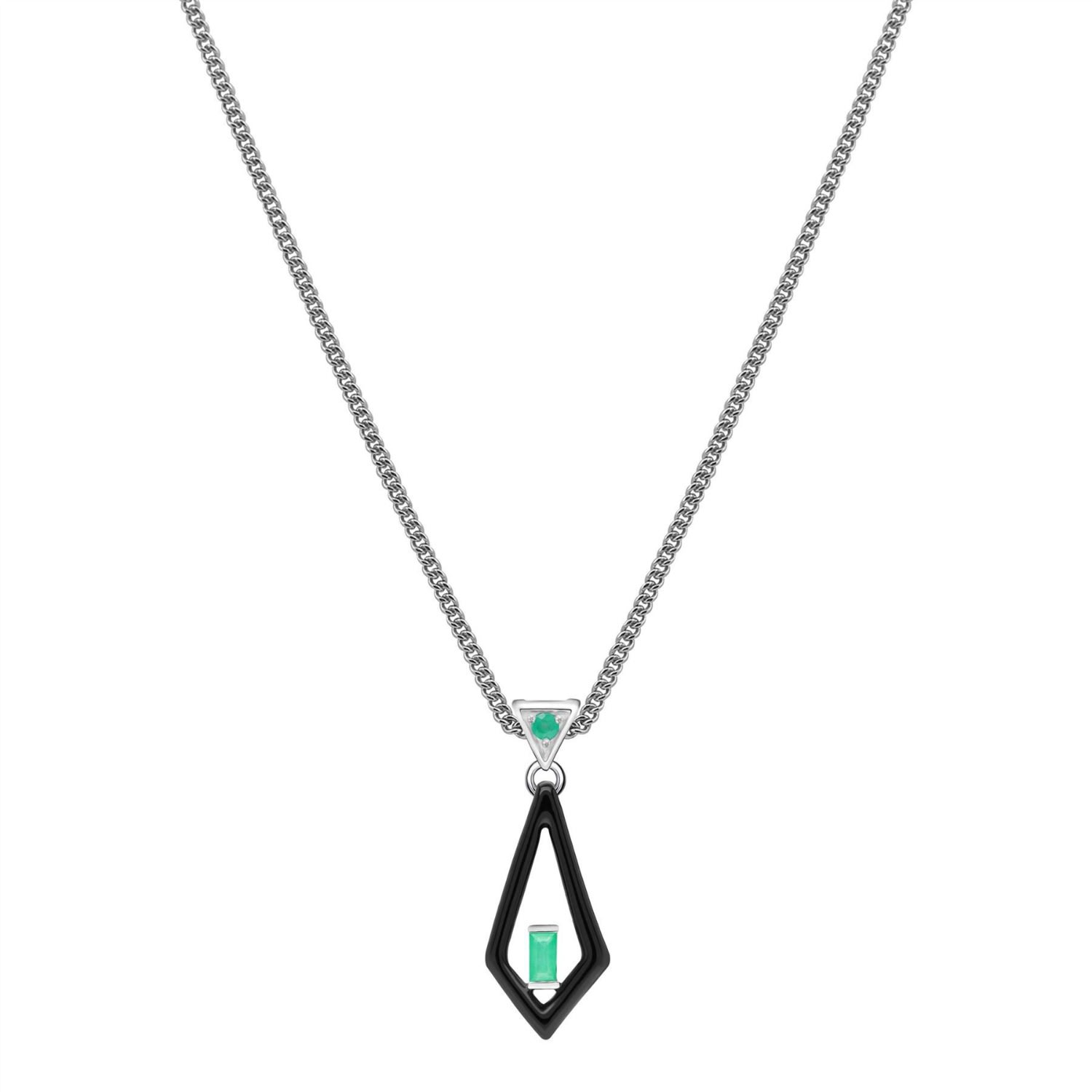 Women’s Green Grand Deco Enamel & Emerald Pendant In White Gold Gemondo