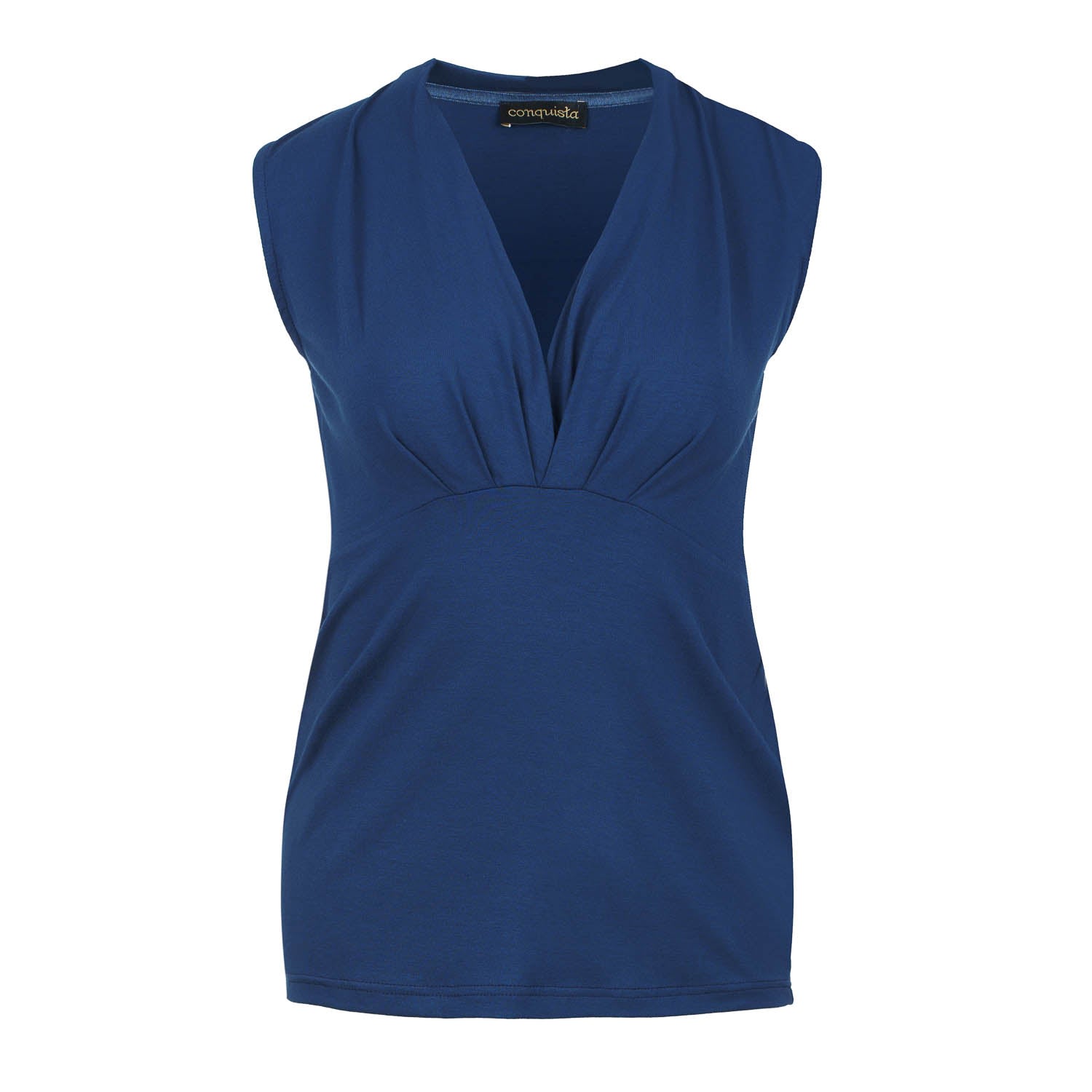 Women’s Blue Faux Wrap Sleeveless Top Small Conquista