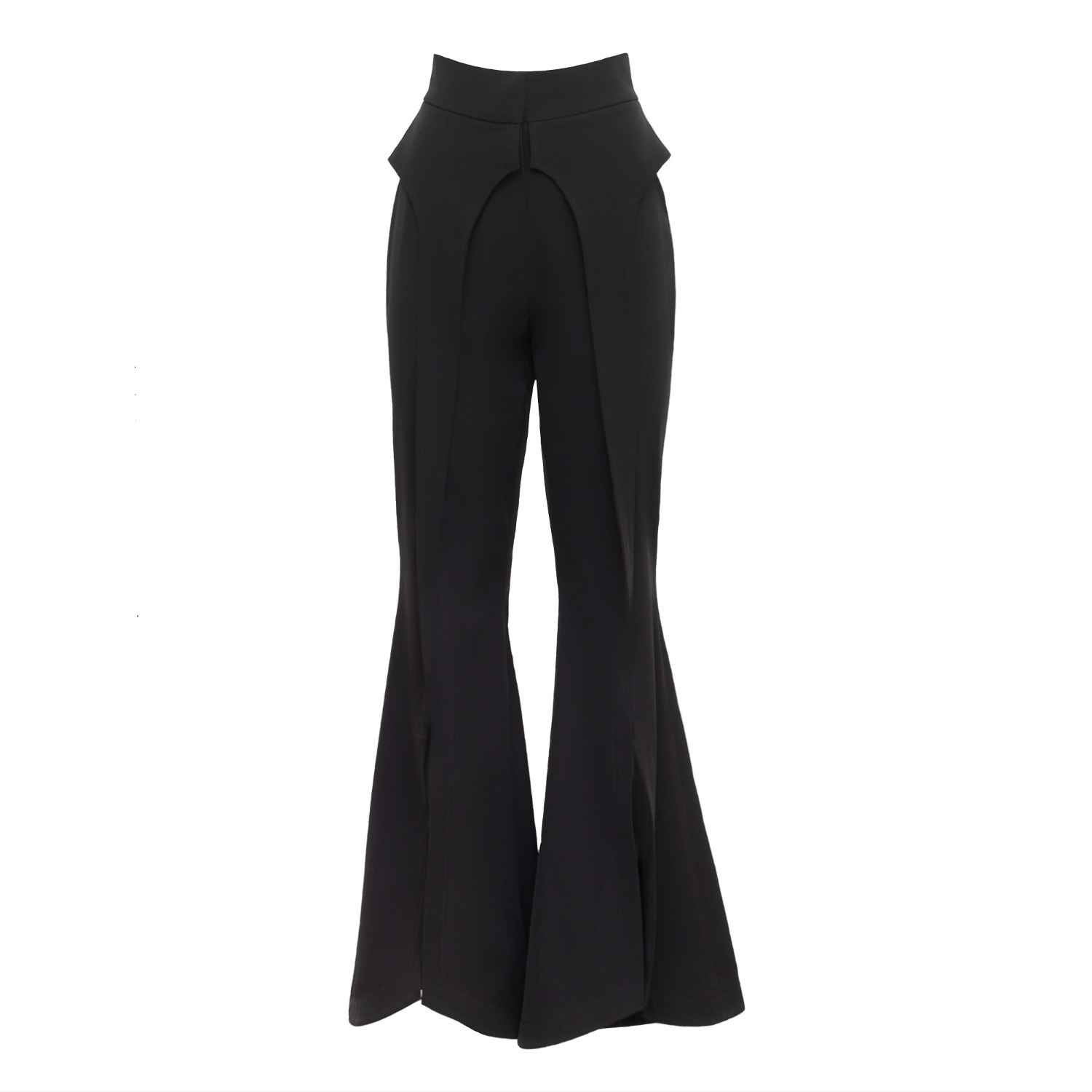 Julia Allert Women's Flared Trousers With Hip Panels And Front Slits Black In Black