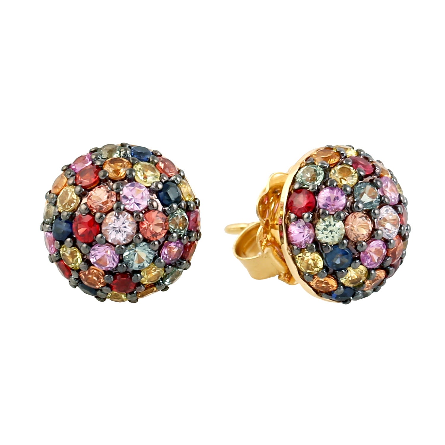 Artisan Women's Colorful Multi Sapphire Stud Earrings In 18k Yellow Gold In Multi