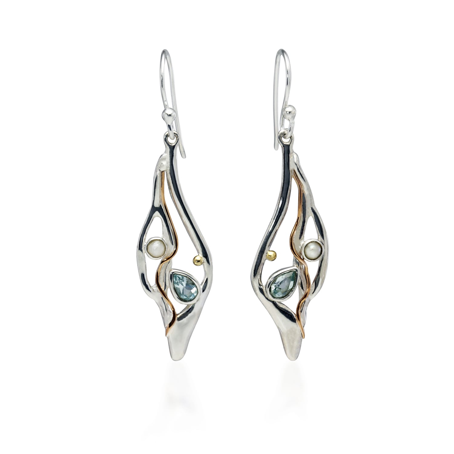 Isla Silver Women's Silver Blue Topaz & Pearl Statement Drop Earrings