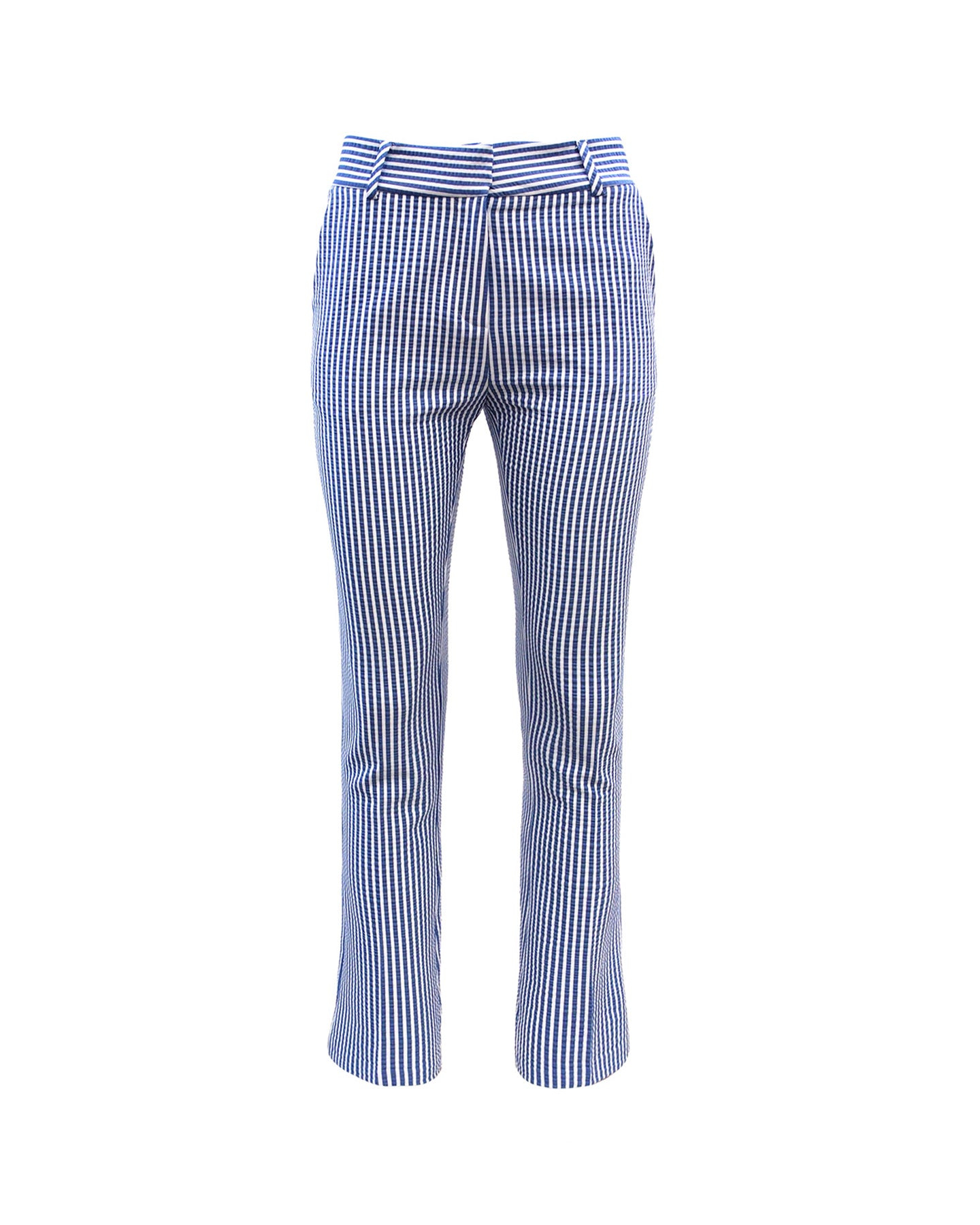 Theo The Label Thetis Striped Cropped Bootcut Pant In Blue/white