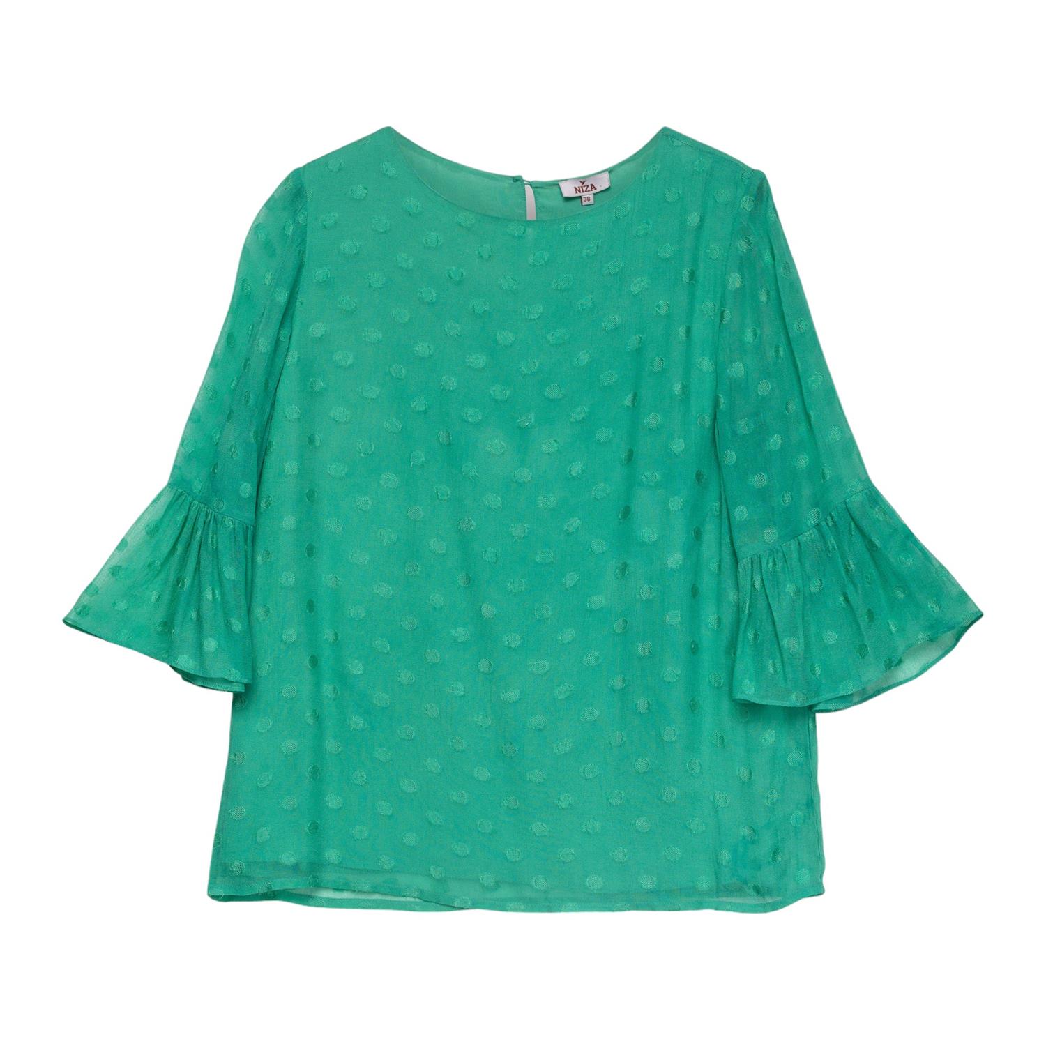 Women’s Green Short Sleeve Blouse With Polka Dot Texture Fabric Extra Large Niza