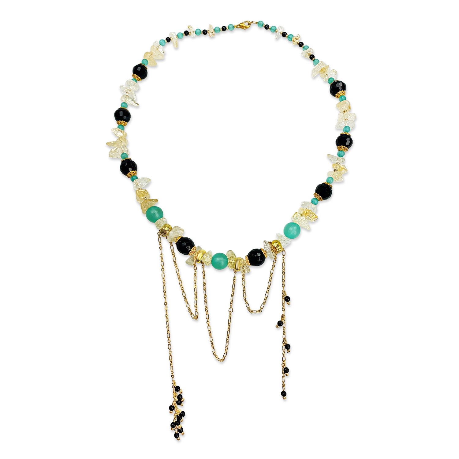 Women's Blue / Gold / Black Blue Beaded Citrine & Agate Necklace | Bellus Domina