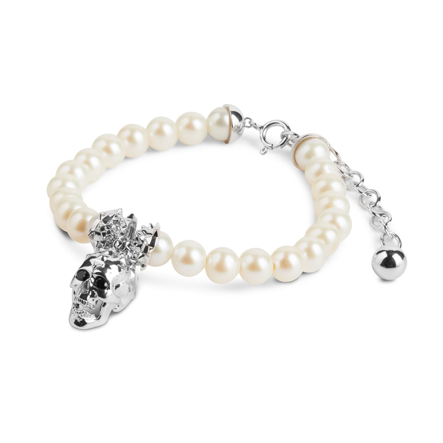 Kasun Women's Skull Pearl Bracelet - Silver & Ivory In Silver