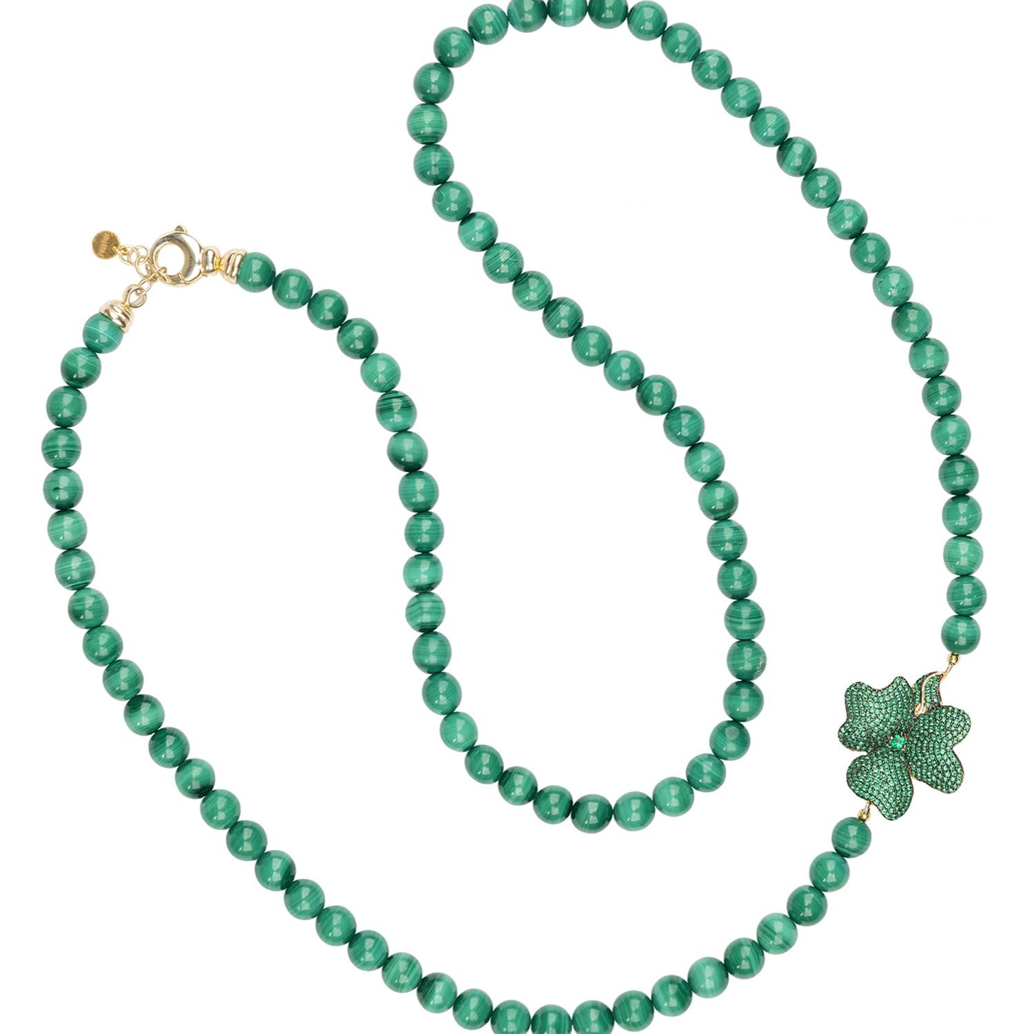 Women’s Gold / Green Flower Emerald Gemstone Long Necklace Gold Latelita