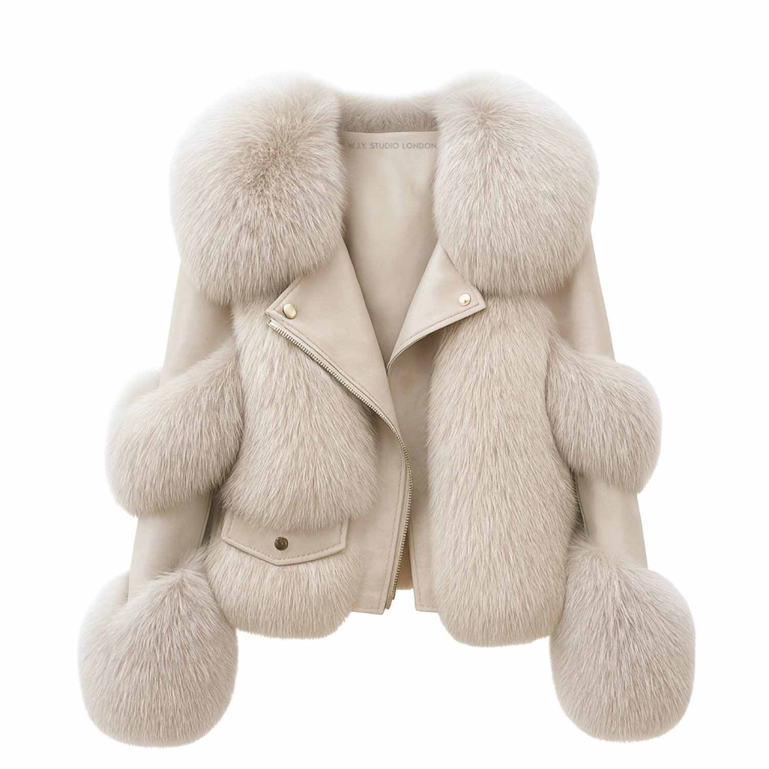 Galaxy Jacket Beige Coat Faux Fur Eco-Friendly Leather Zipper