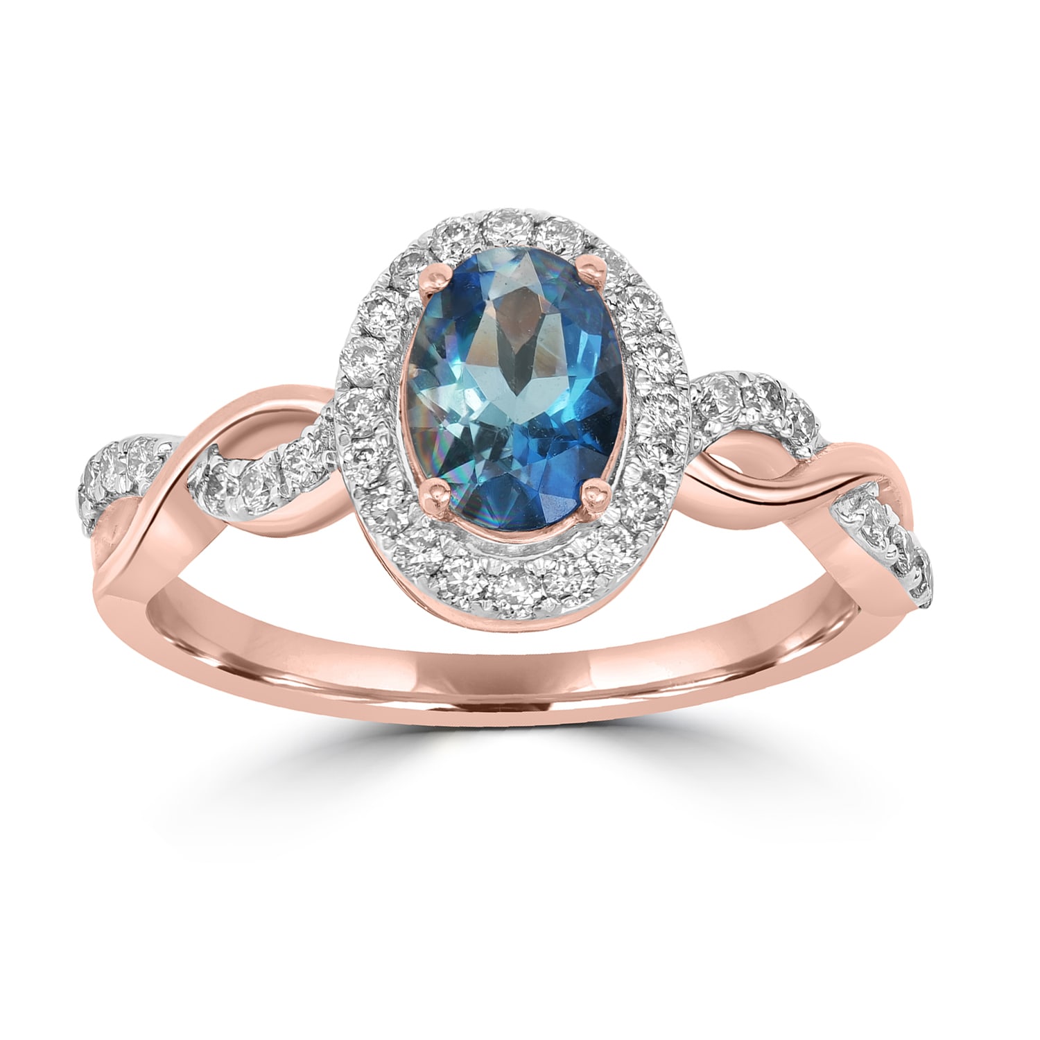 Artisan Women's Rose Gold / White / Blue Oval Cut Aquamarine Pave Diamond Designer Ring In Rose Gold