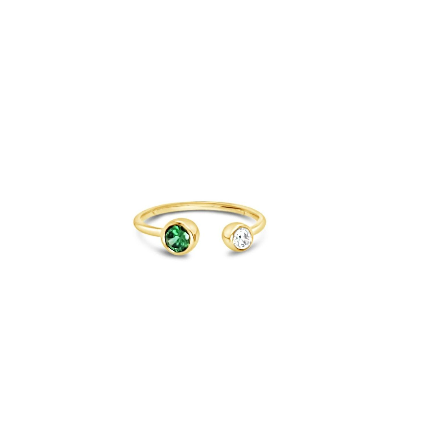 Lutiro Women's Open Ring With Two Round Stones White/emerald - Gold In Gold