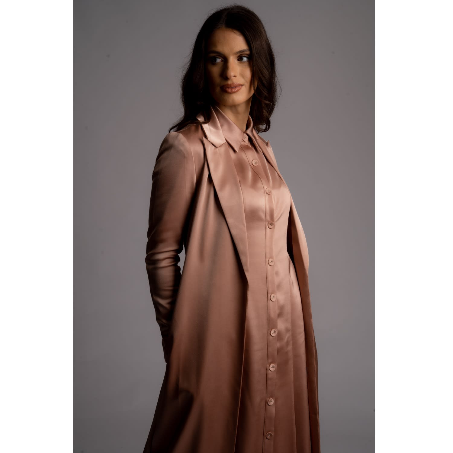 satin maxi shirt dress