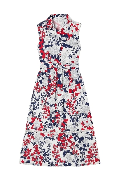 Conquista Women's Blue Navy Floral Print Dress With Belt In Blue