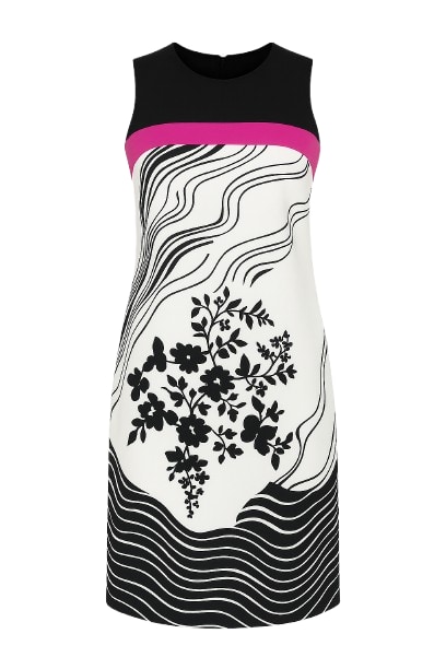 Conquista Women's A Line Black Print Dress With Fuchsia Strip In Black