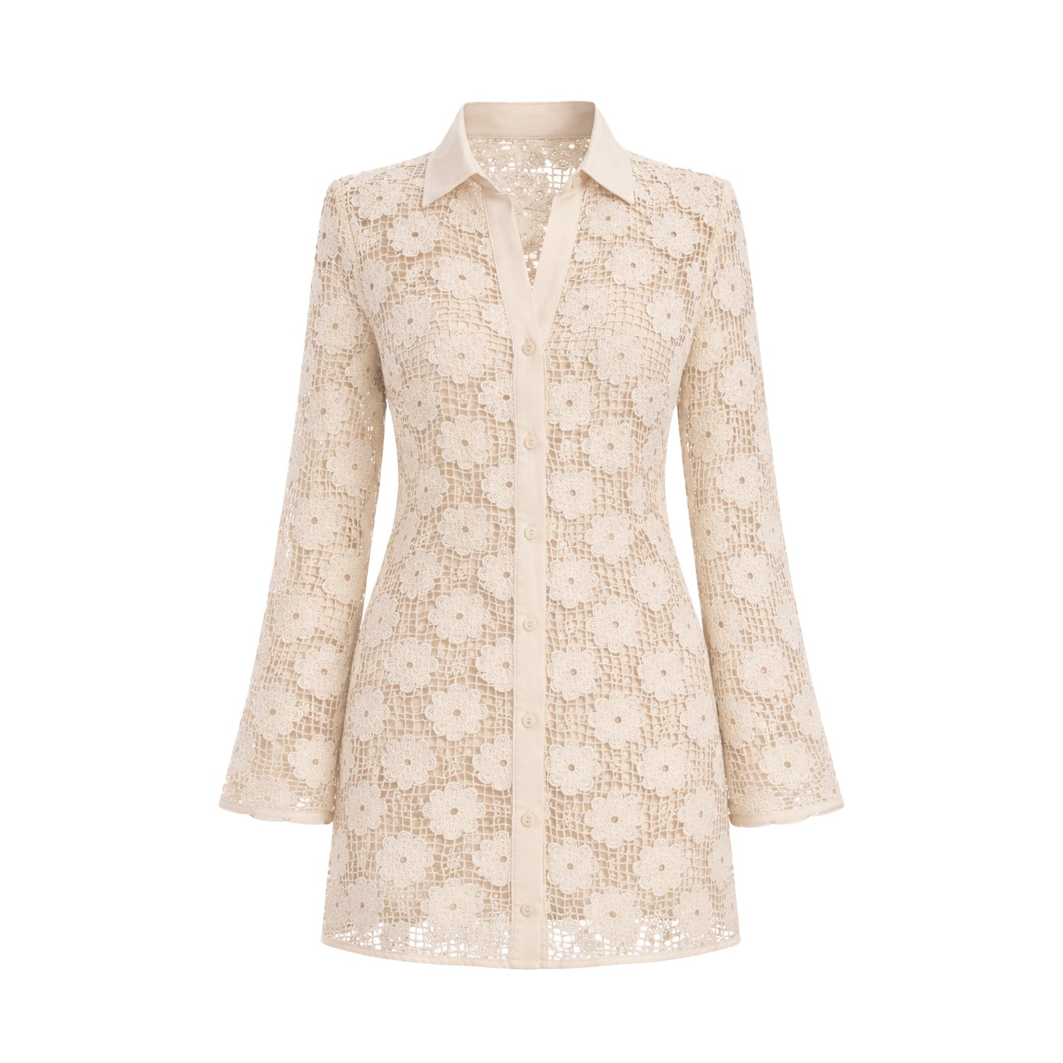 Women&rsquo;s Neutrals Daisy - Crochet Mini Dress | Small | Mavlo