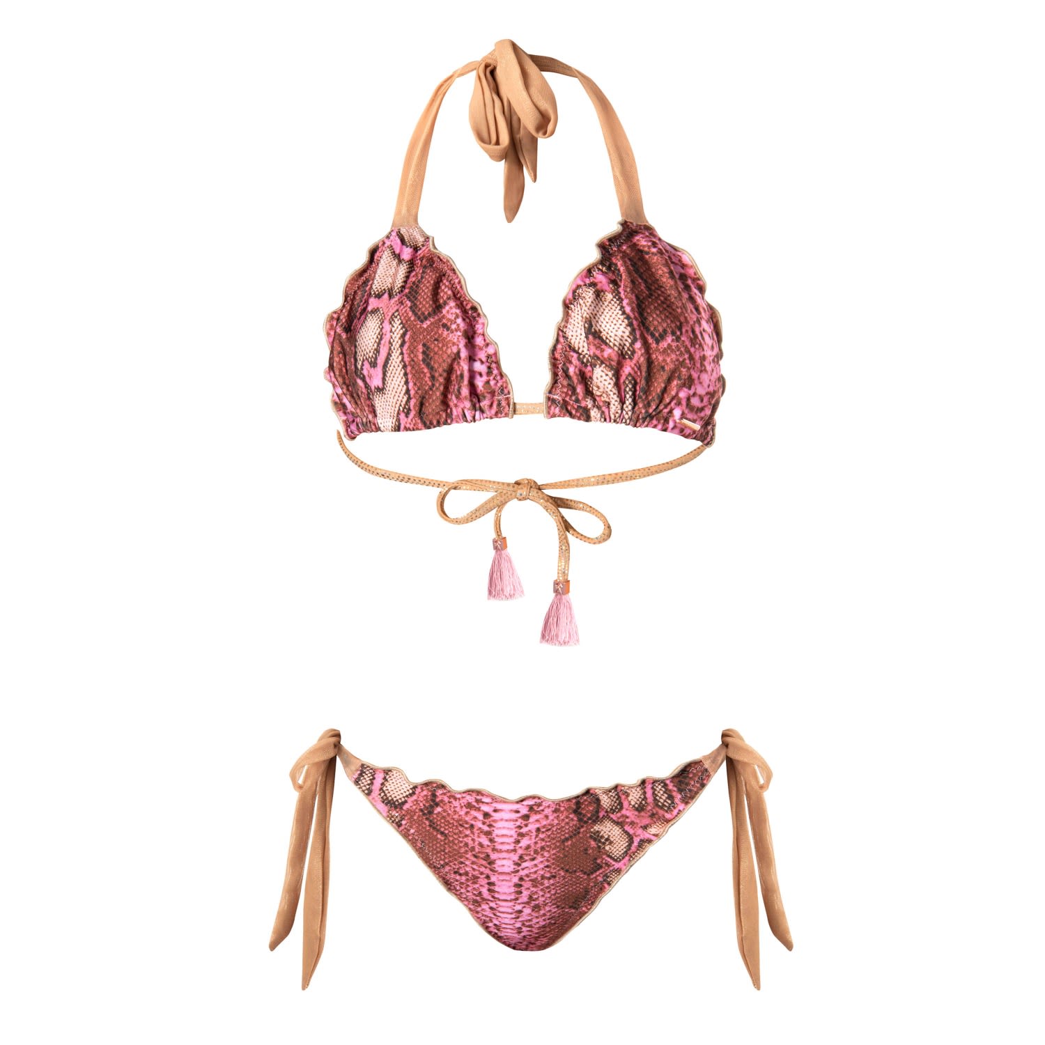 Women’s Pink / Purple / Rose Gold Ibiza Pink Animal Print Ruched Triangle Bikini Set Cap Martinet Extra Small Elin Ritter Ibiza