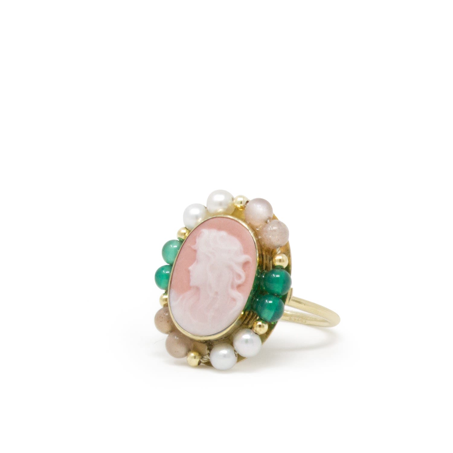 Vintouch Italy Women's Orange Little Lovelies Gold-plated Pink Cameo Ring In Orange