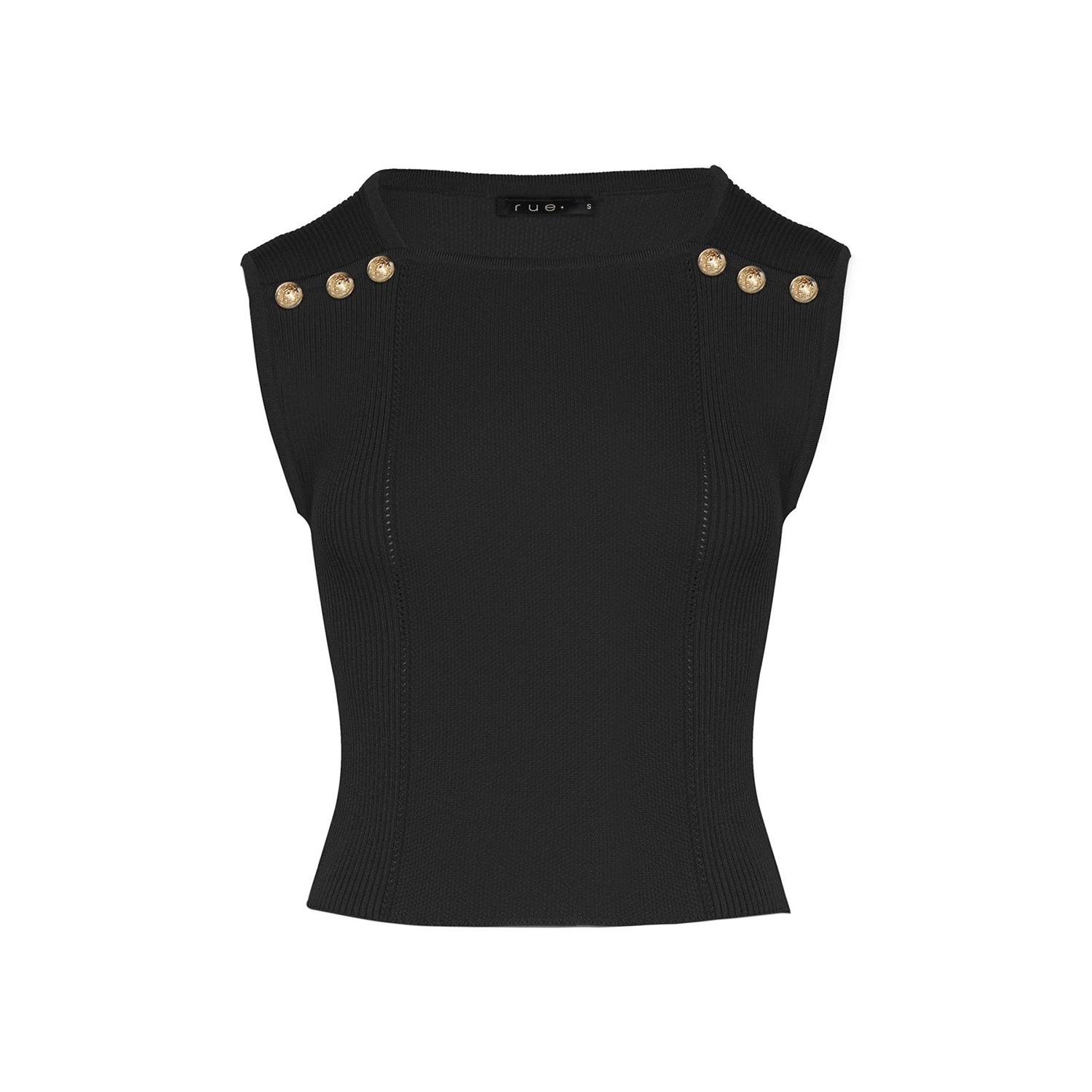 Women’s Sleeveless Gold Button Detailed Black Knit Blouse Extra Small Rue Les Createurs