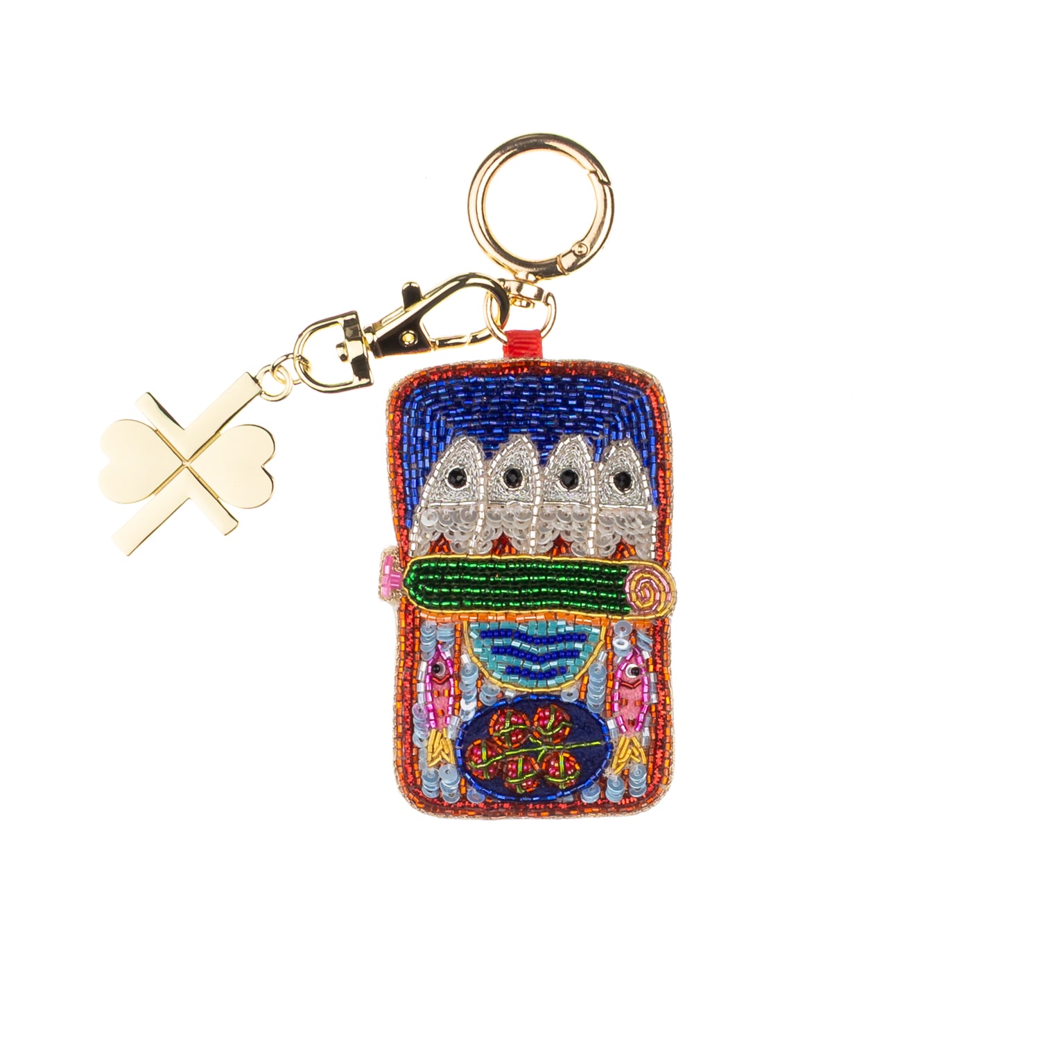 Women's Blue / Green / Orange Sardine Tin Hand-Beaded Bag Charm | Laines London